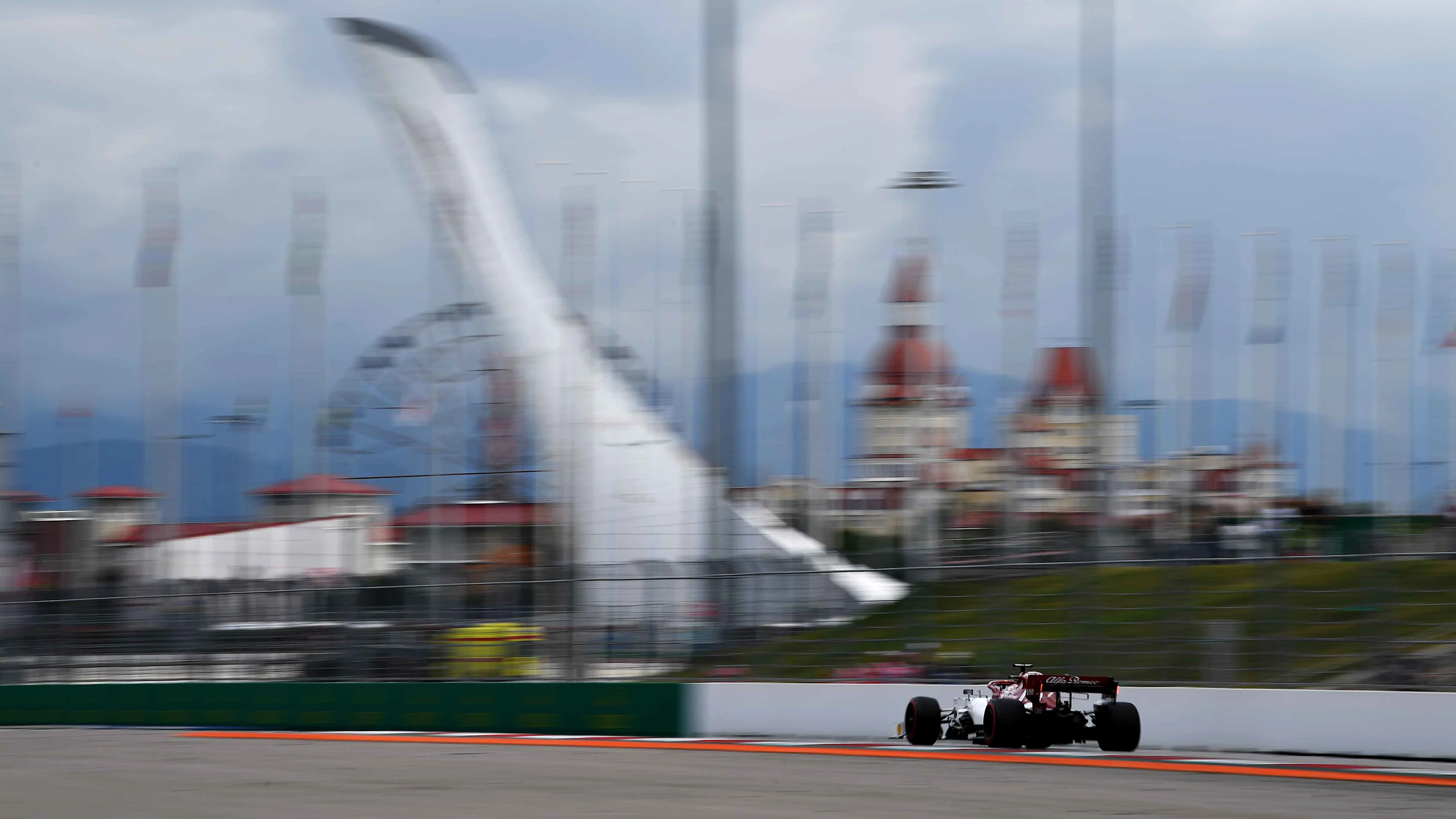 SOCHI, RUSSIA - SEPTEMBER 28: Kimi Raikkonen of Finland driving the (7) Alfa Romeo Racing C38 Ferrari on track during final practice for the F1 Grand Prix of Russia at Sochi Autodrom on September 28, 2019 in Sochi, Russia. (Photo by Clive Mason/Getty Images)