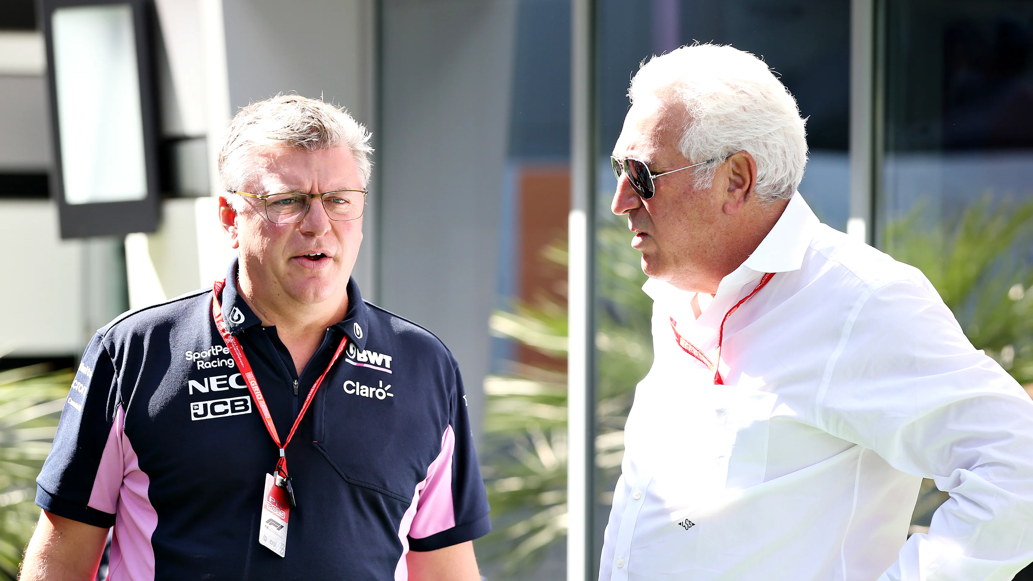 SOCHI, RUSSIA - SEPTEMBER 29: Owner of Racing Point Lawrence Stroll and Otmar Szafnauer, Team