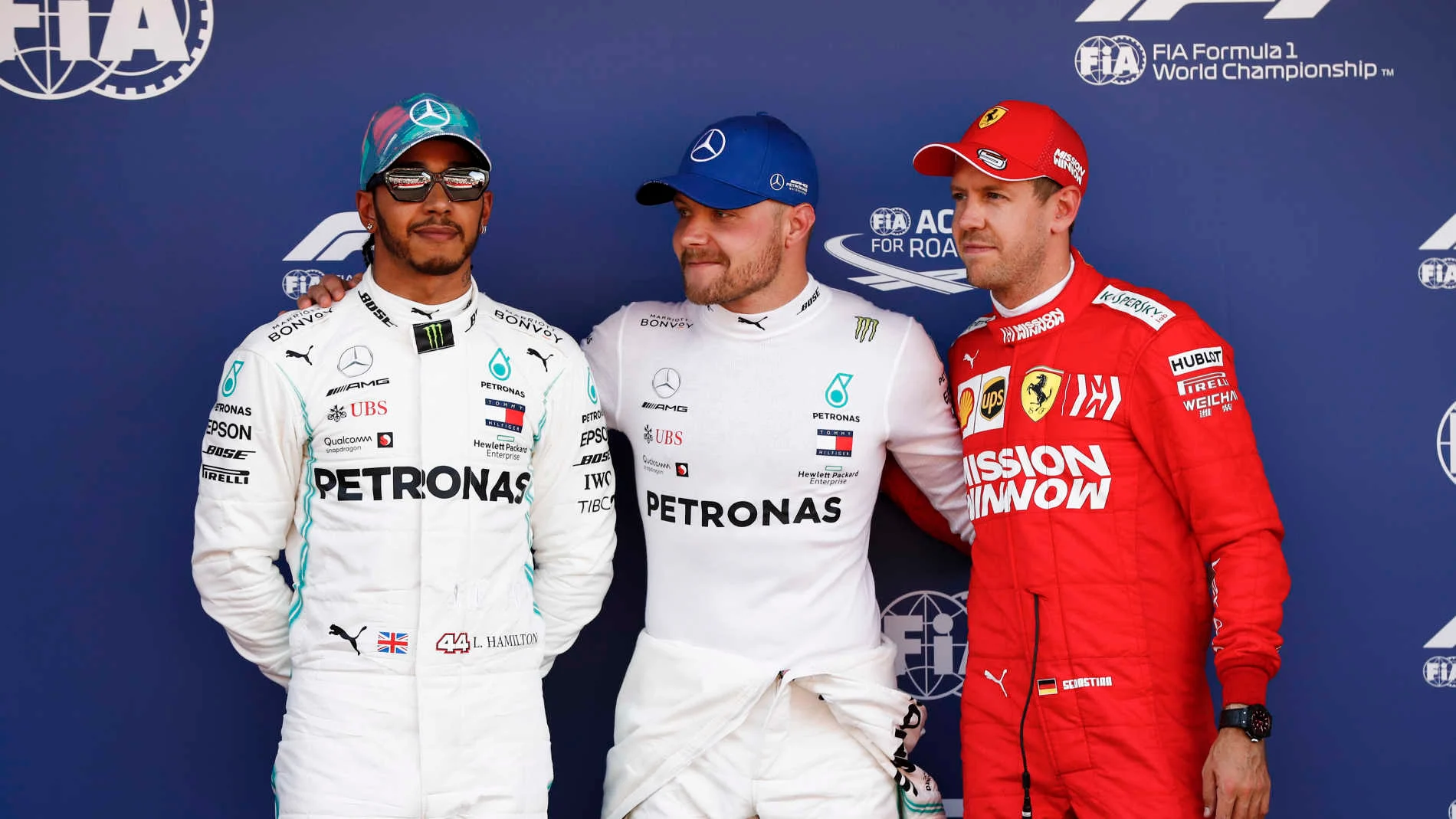 CIRCUIT DE BARCELONA-CATALUNYA, SPAIN - MAY 11: Top three Qualifiers, Lewis Hamilton, Mercedes AMG