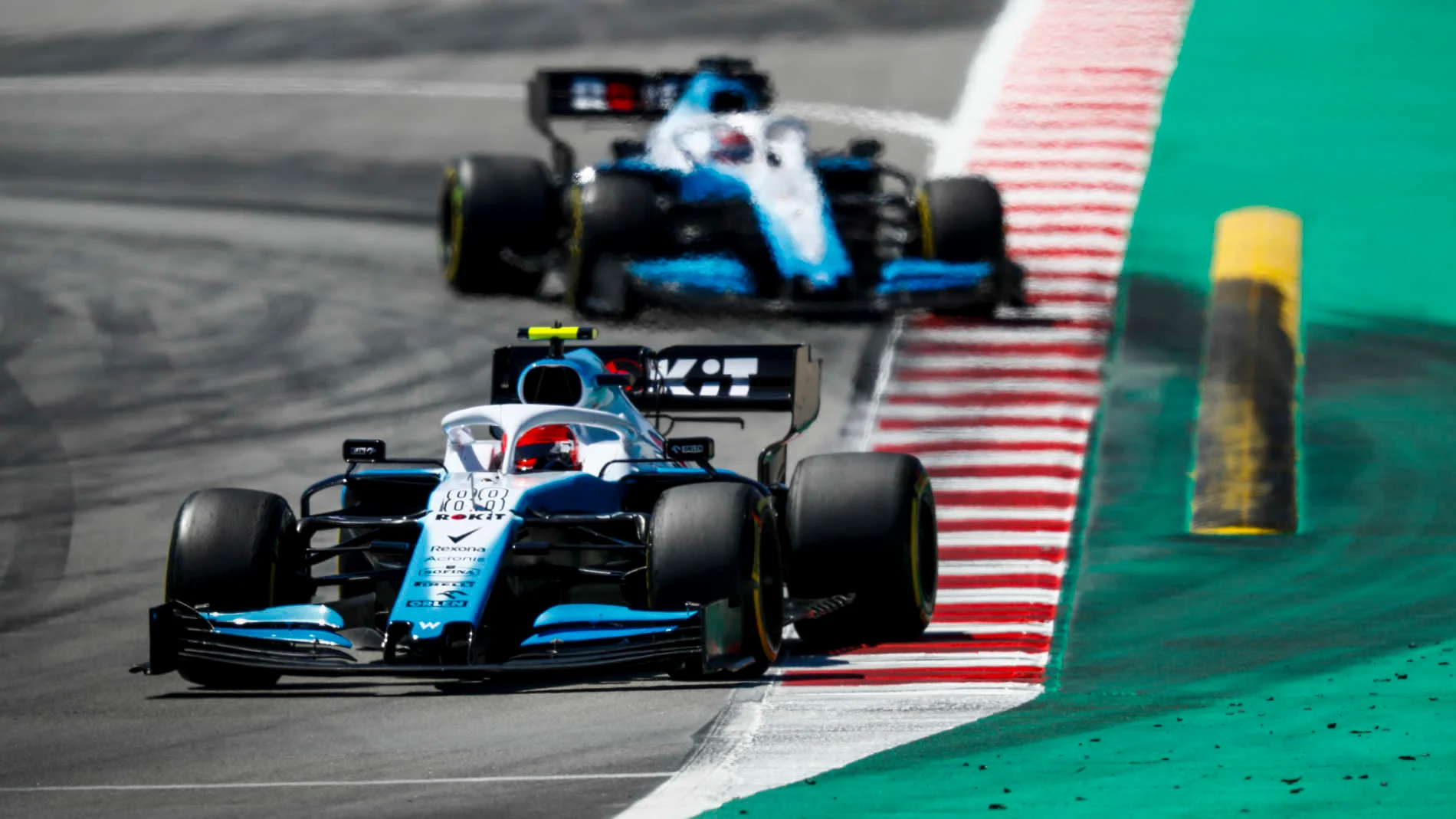 CIRCUIT DE BARCELONA-CATALUNYA, SPAIN - MAY 12: Robert Kubica, Williams FW42 leads George Russell,