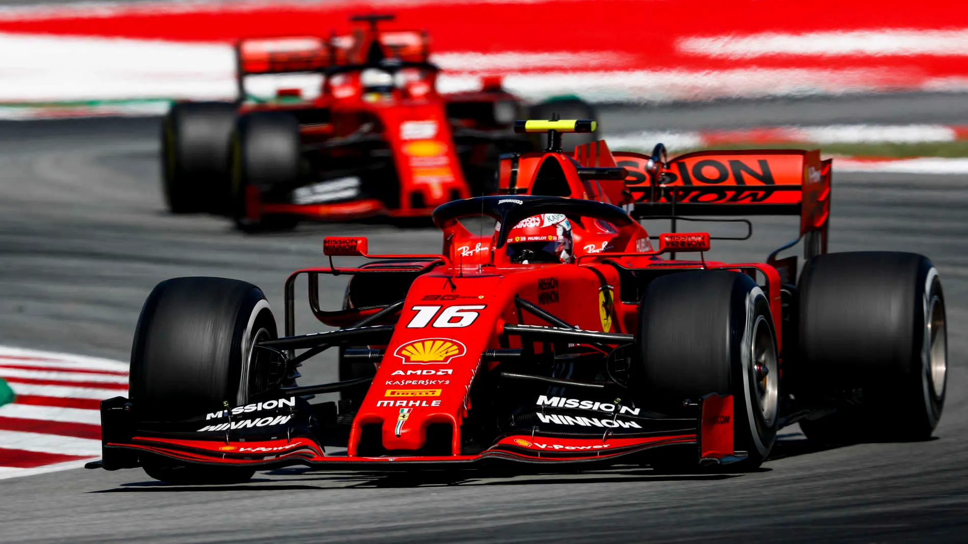 CIRCUIT DE BARCELONA-CATALUNYA, SPAIN - MAY 12: Charles Leclerc, Ferrari SF90, leads Sebastian
