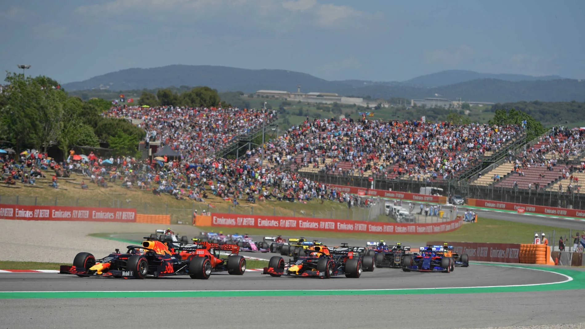 CIRCUIT DE BARCELONA-CATALUNYA, SPAIN - MAY 12: Max Verstappen, Red Bull Racing RB15, leads Charles