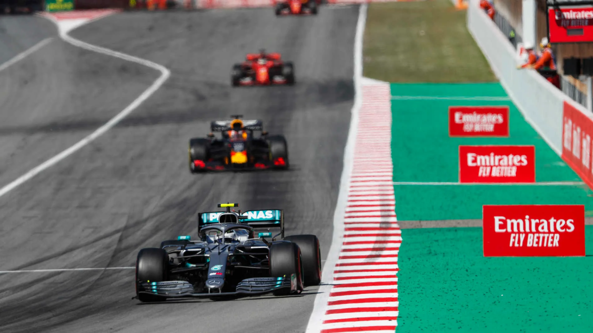 CIRCUIT DE BARCELONA-CATALUNYA, SPAIN - MAY 12: Valtteri Bottas, Mercedes AMG W10, leads Max