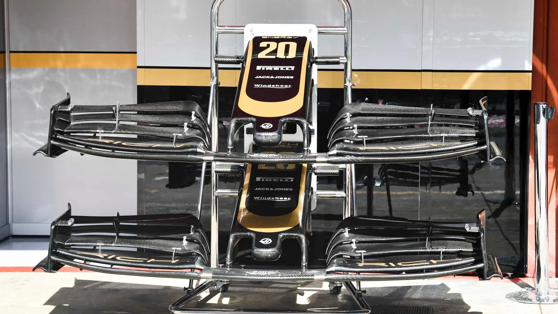 CIRCUIT DE BARCELONA-CATALUNYA, SPAIN - MAY 09: Haas VF-19 front wing during the Spanish GP at