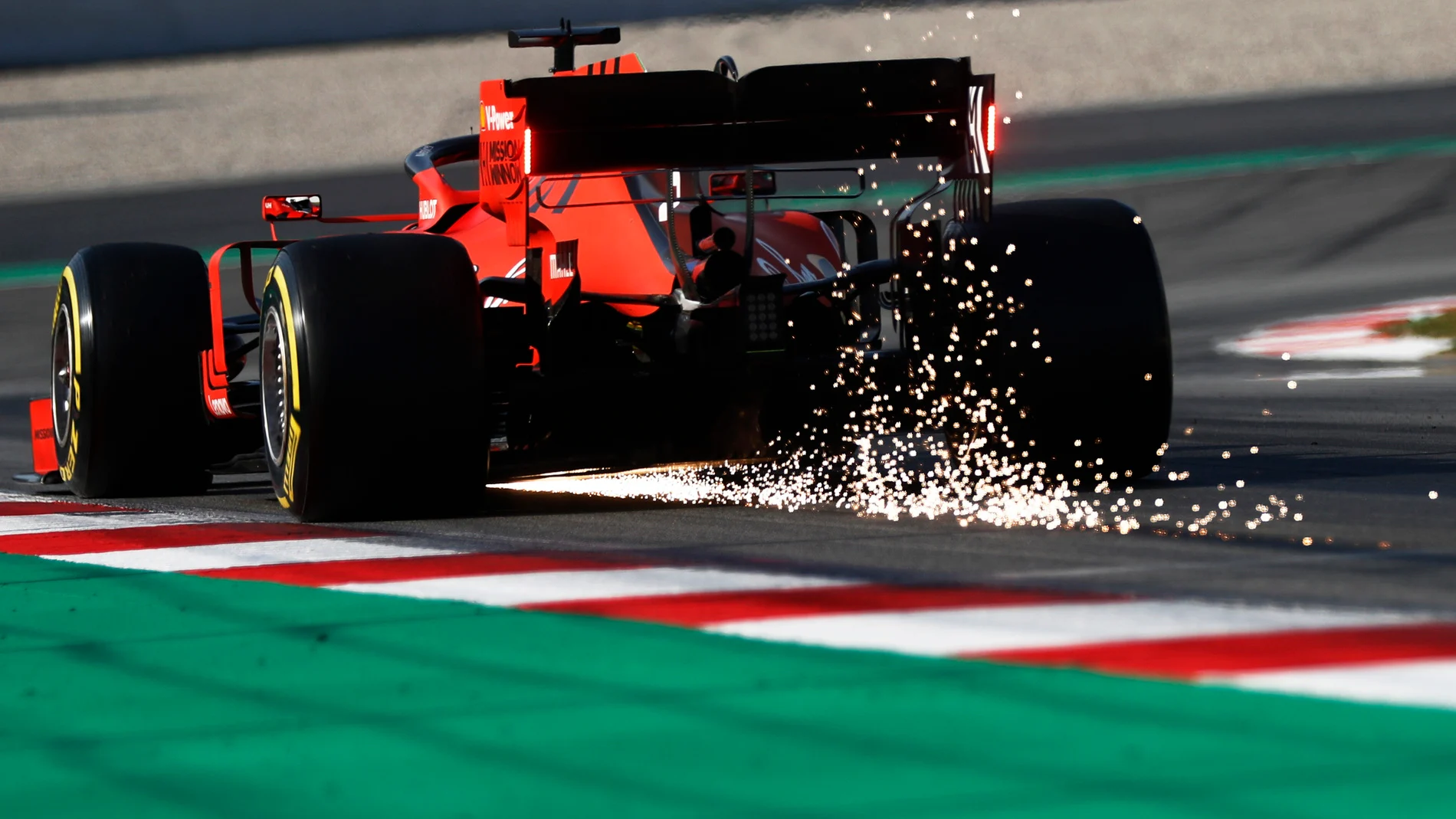 CIRCUIT DE BARCELONA-CATALUNYA, SPAIN - MARCH 01: Sebastian Vettel, Ferrari SF90 sparks during the