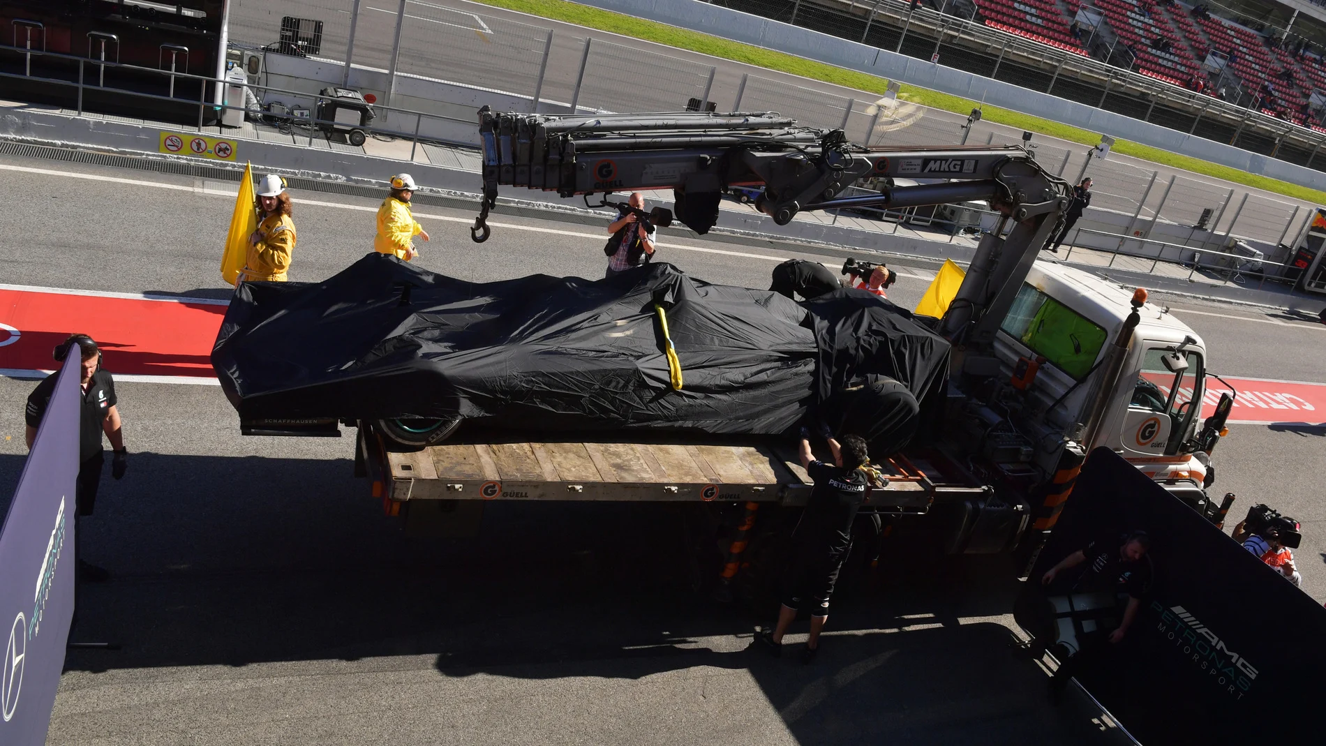 CIRCUIT DE BARCELONA-CATALUNYA, SPAIN - FEBRUARY 26: The of Valtteri Bottas, Mercedes-AMG F1 W10 EQ