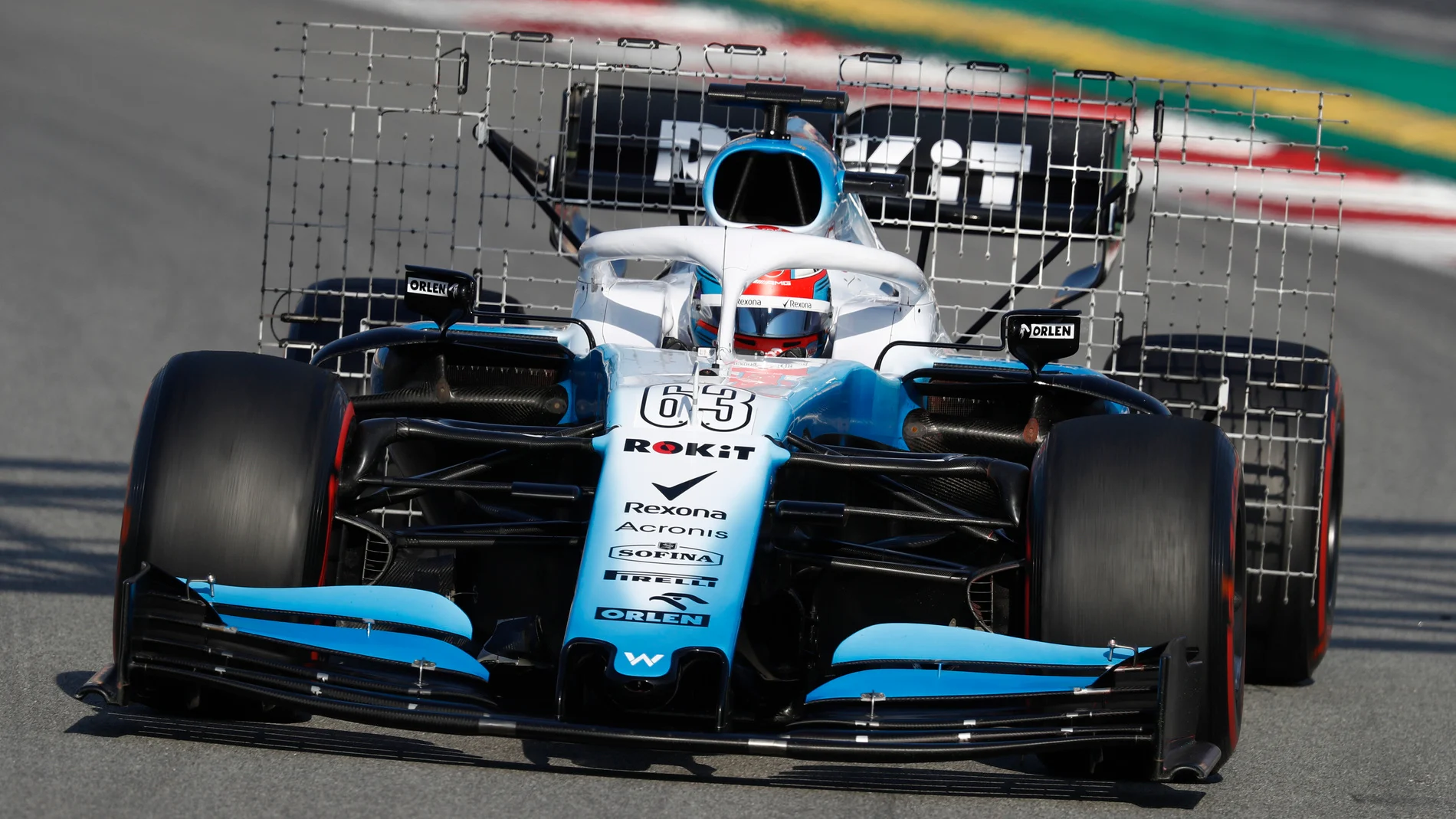 CIRCUIT DE BARCELONA-CATALUNYA, SPAIN - FEBRUARY 28: George Russell, Williams FW42 with aero sensors during the Barcelona February testing II at Circuit de Barcelona-Catalunya on February 28, 2019 in Circuit de Barcelona-Catalunya, Spain. (Photo by Glenn Dunbar / LAT Images)