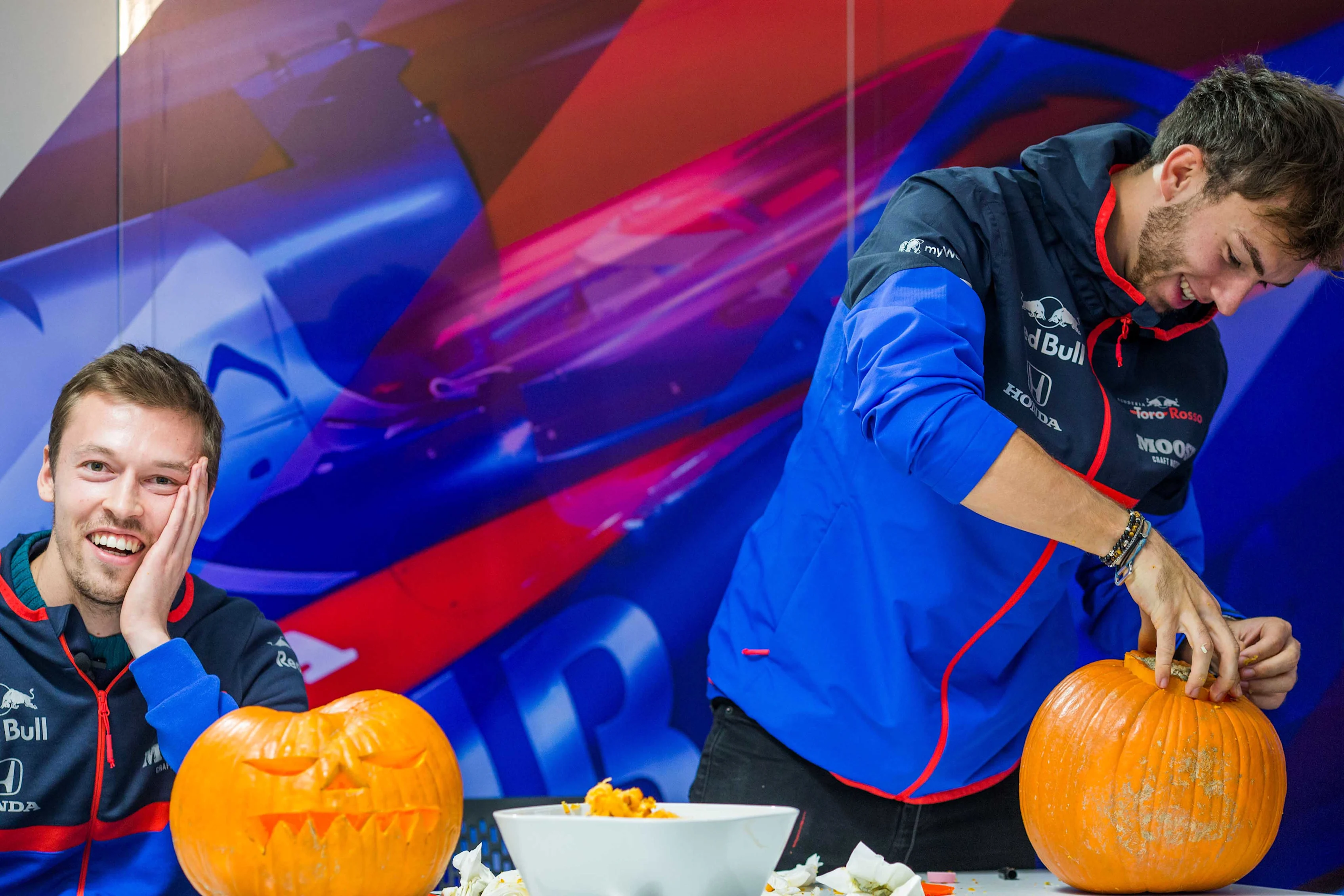 AUSTIN, TEXAS - OCTOBER 31: Daniil Kvyat of Scuderia Toro Rosso and Russia and Pierre Gasly of