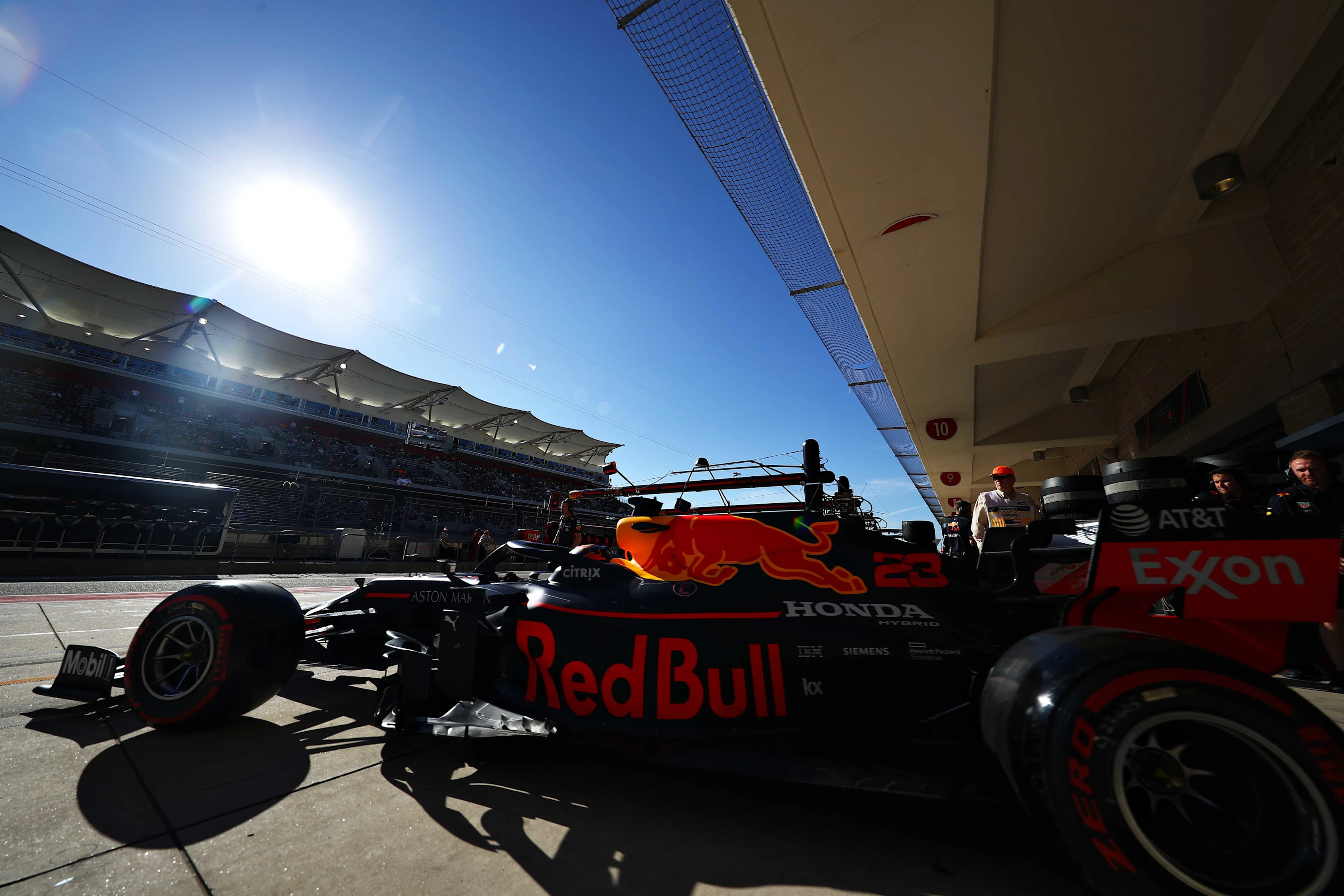 AUSTIN, TEXAS - NOVEMBER 02: Alexander Albon of Thailand driving the (23) Aston Martin Red Bull