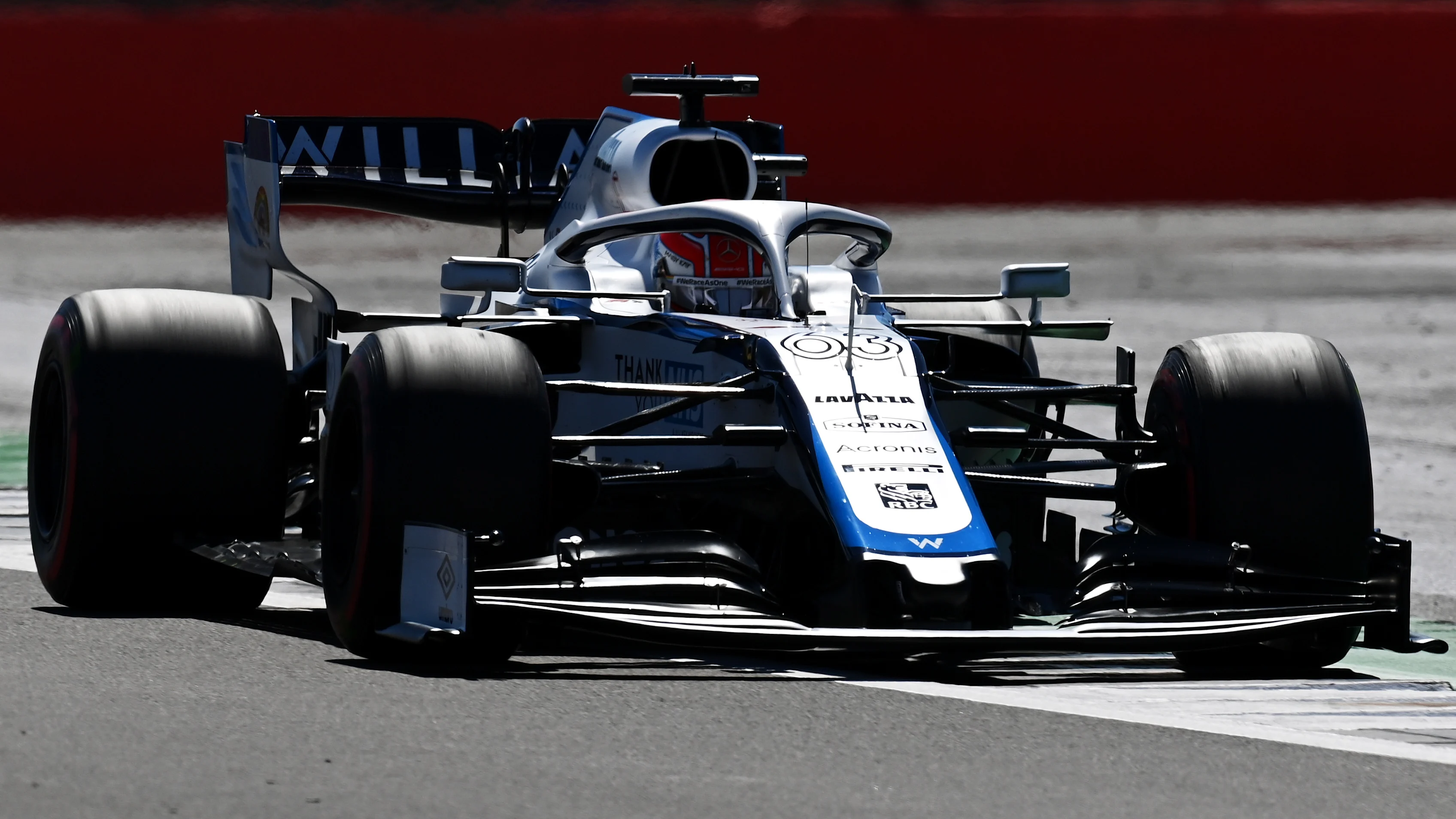 NORTHAMPTON, ENGLAND - AUGUST 07: George Russell of Great Britain driving the (63) Williams Racing FW43 Mercedes drives on track during practice for the F1 70th Anniversary Grand Prix at Silverstone on August 07, 2020 in Northampton, England. (Photo by Clive Mason - Formula 1/Formula 1 via Getty Images)