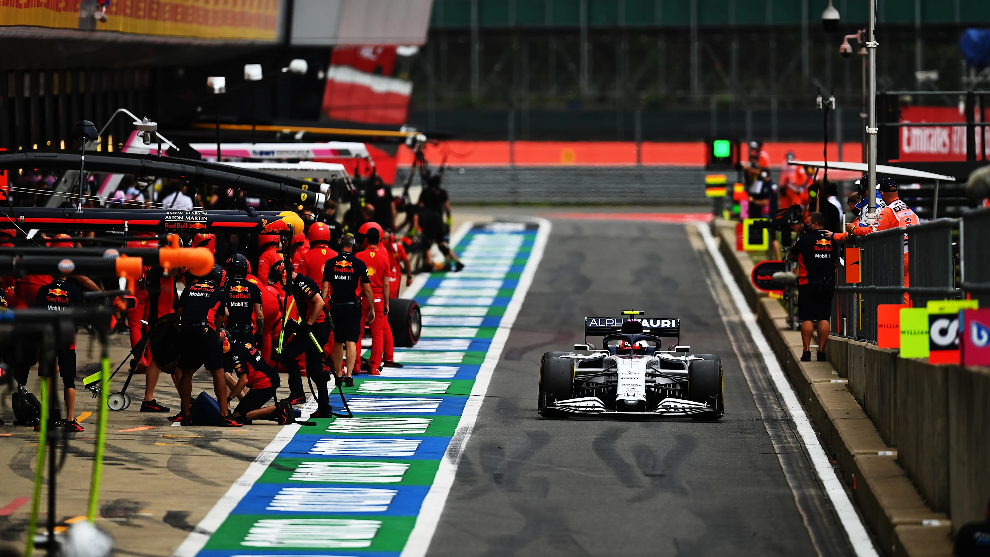 NORTHAMPTON, ENGLAND - AUGUST 07: Pierre Gasly of France driving the (10) Scuderia AlphaTauri AT01