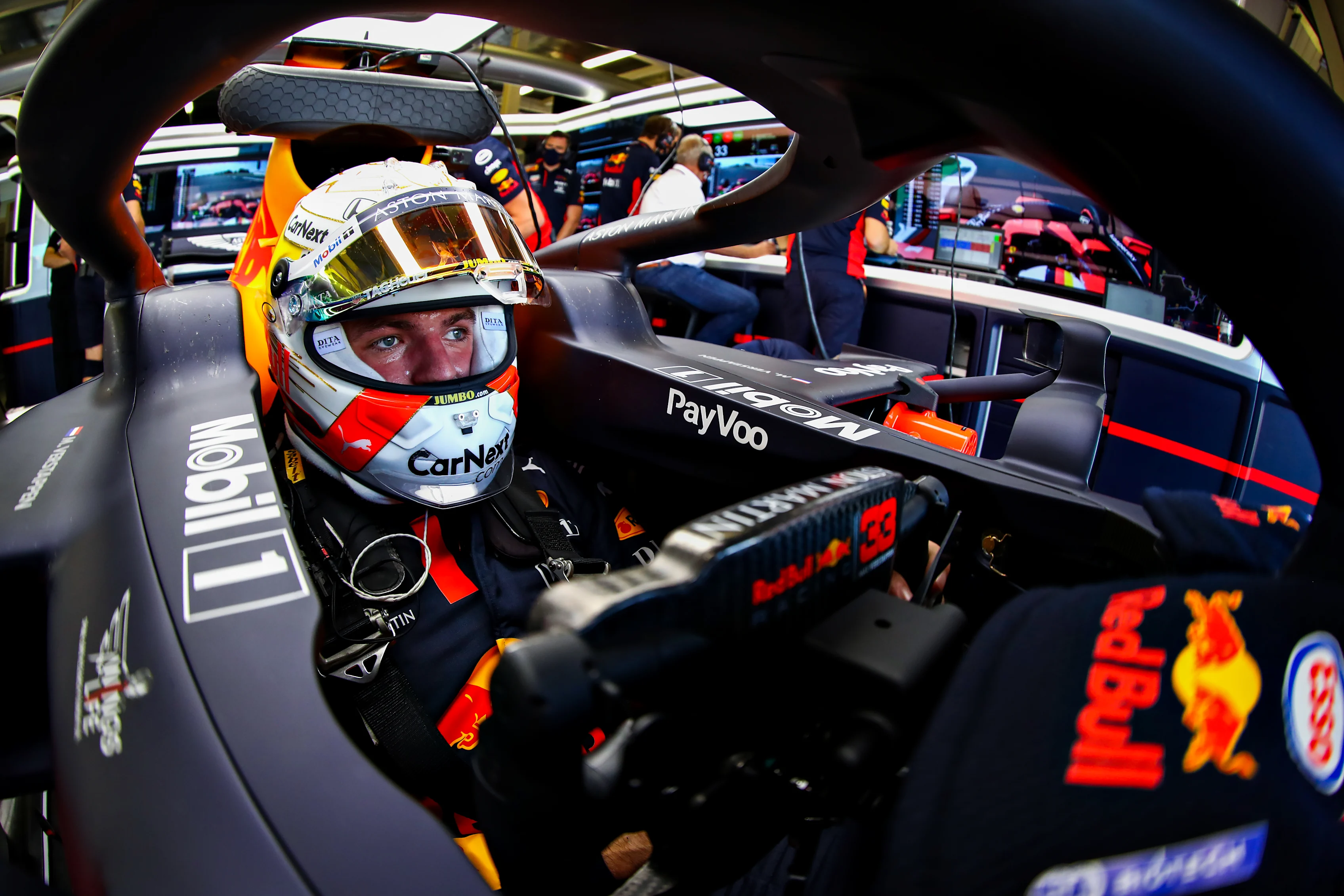 NORTHAMPTON, ENGLAND - AUGUST 08: Max Verstappen of Netherlands and Red Bull Racing prepares to