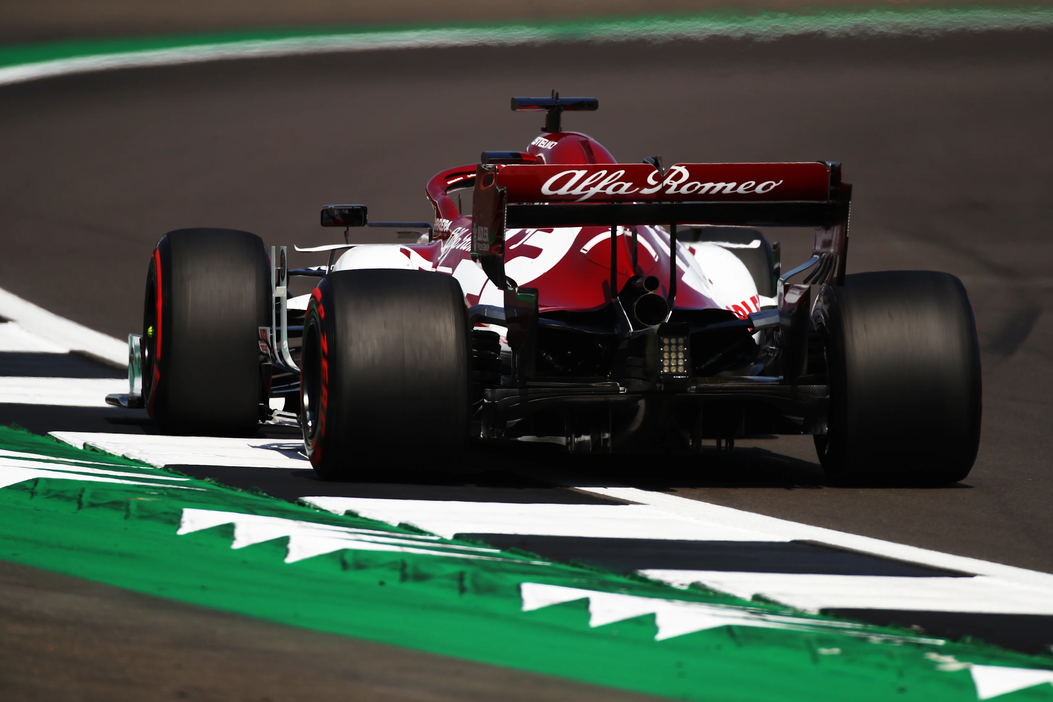 NORTHAMPTON, ENGLAND - AUGUST 08: Kimi Raikkonen of Finland driving the (7) Alfa Romeo Racing C39