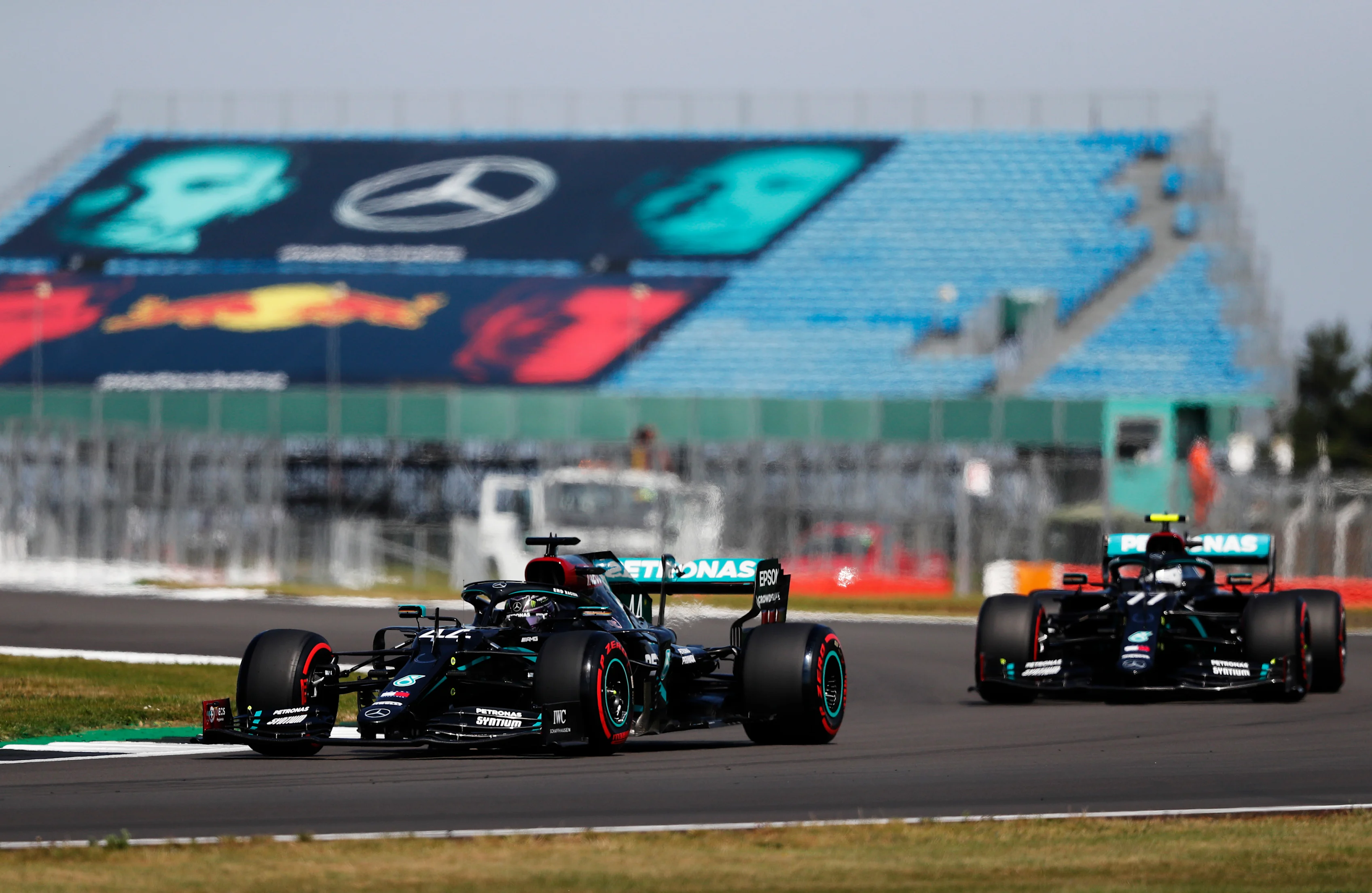 NORTHAMPTON, ENGLAND - AUGUST 08: Lewis Hamilton of Great Britain driving the (44) Mercedes AMG