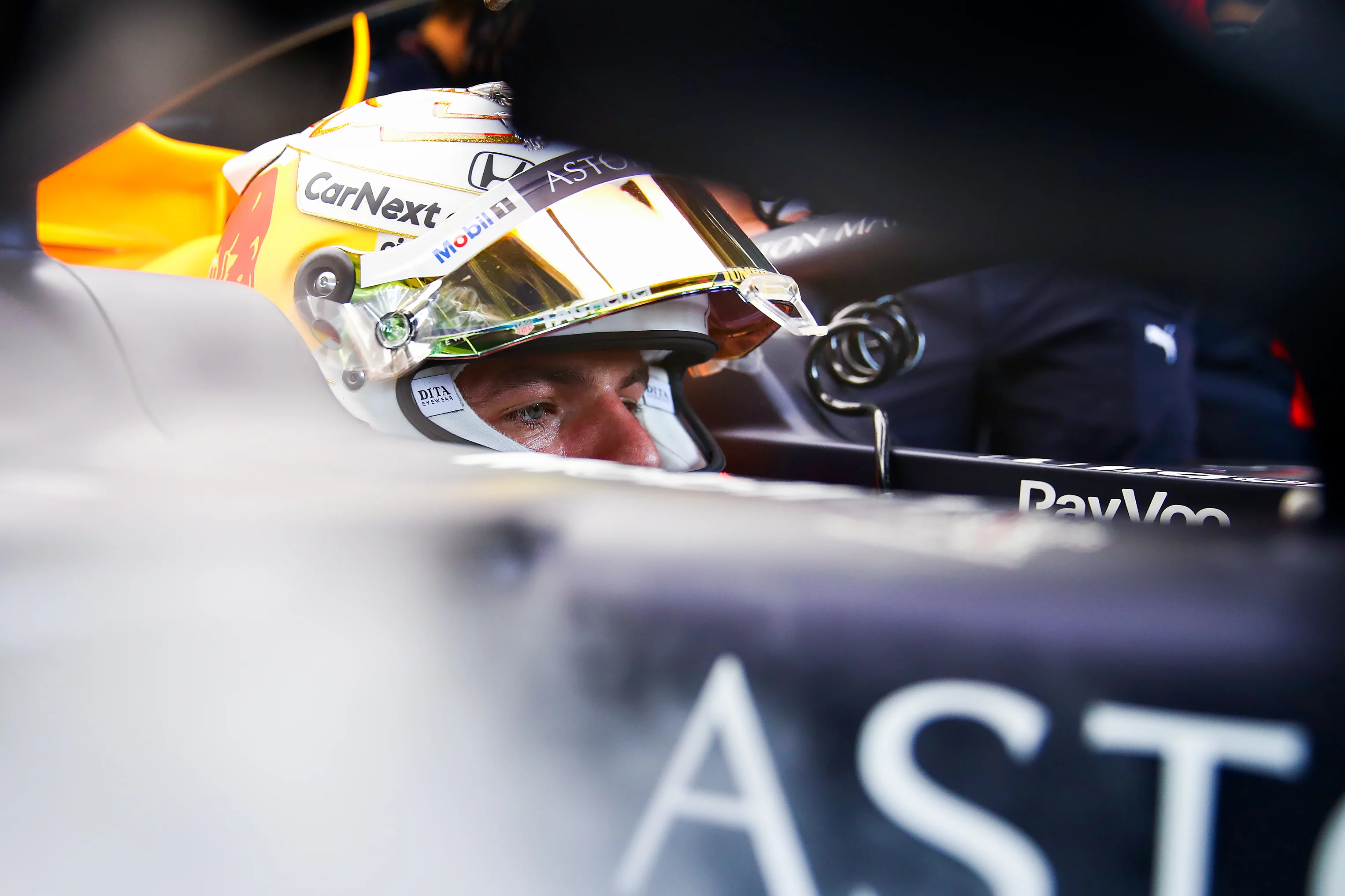NORTHAMPTON, ENGLAND - AUGUST 08: Max Verstappen of Netherlands and Red Bull Racing prepares to