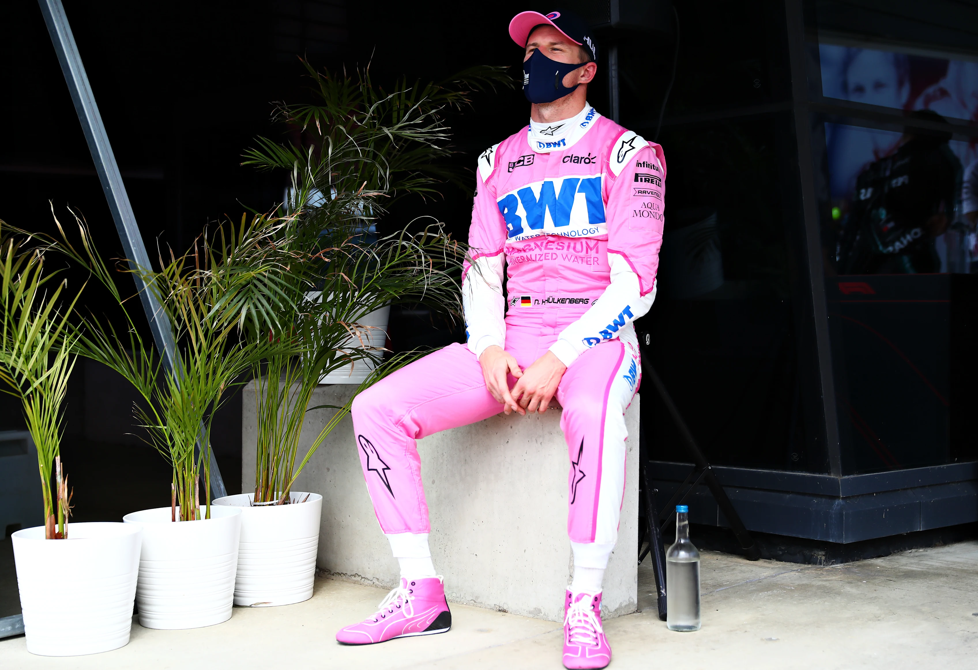 NORTHAMPTON, ENGLAND - AUGUST 08: Third placed qualifier Nico Hulkenberg of Germany and Racing Point looks on in parc ferme during qualifying for the F1 70th Anniversary Grand Prix at Silverstone on August 08, 2020 in Northampton, England. (Photo by Dan Istitene - Formula 1/Formula 1 via Getty Images)