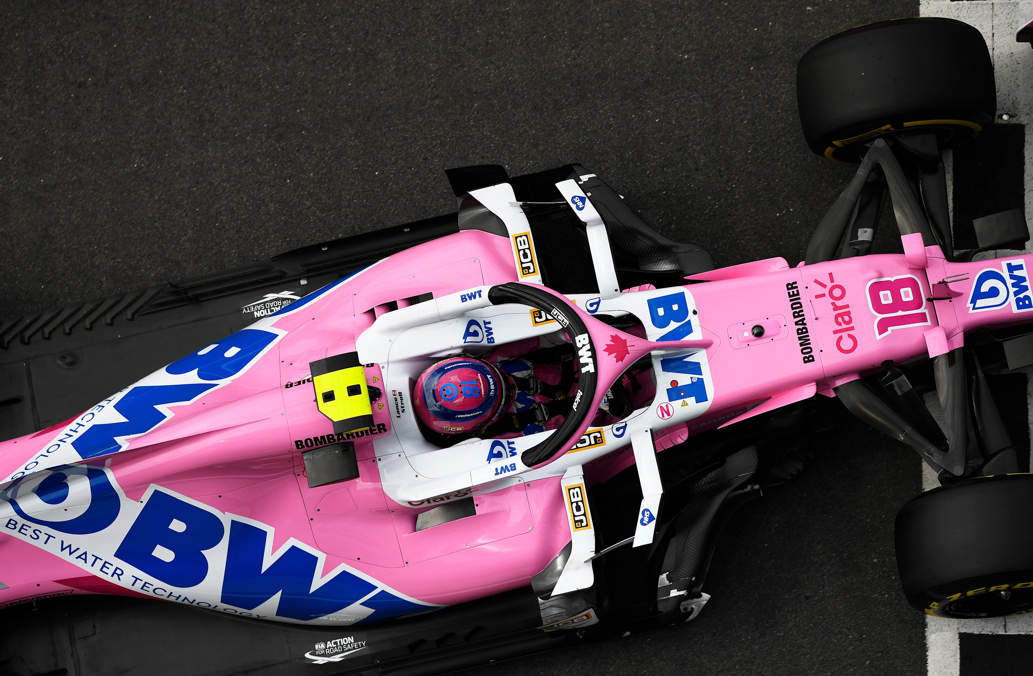 NORTHAMPTON, ENGLAND - AUGUST 08: Lance Stroll of Canada driving the (18) Racing Point RP20