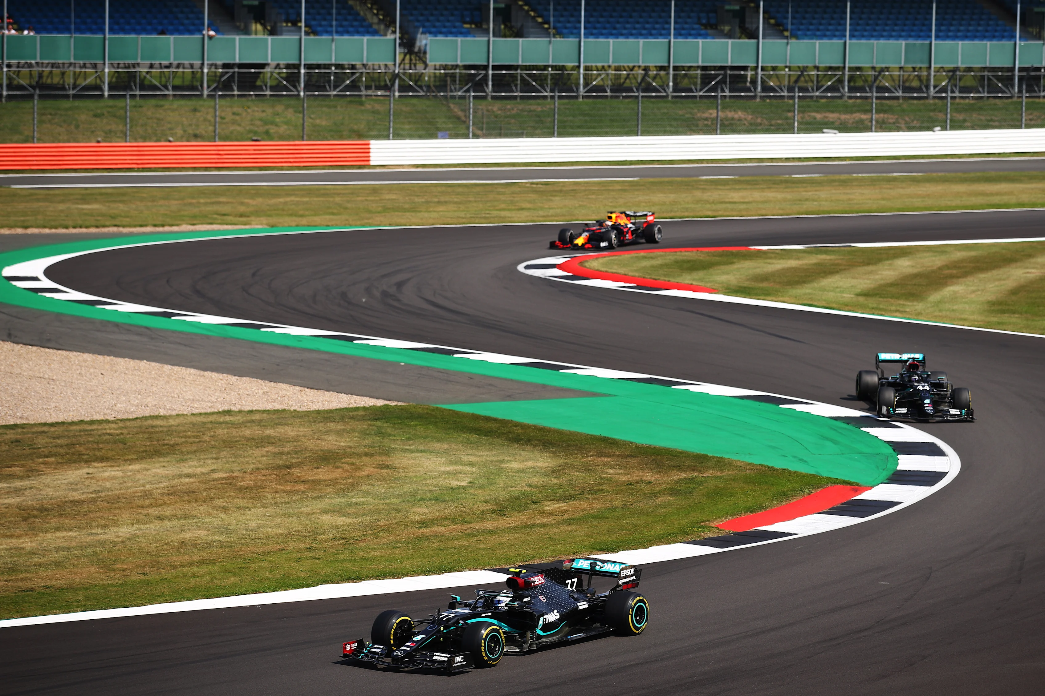 NORTHAMPTON, ENGLAND - AUGUST 09: Valtteri Bottas of Finland driving the (77) Mercedes AMG Petronas