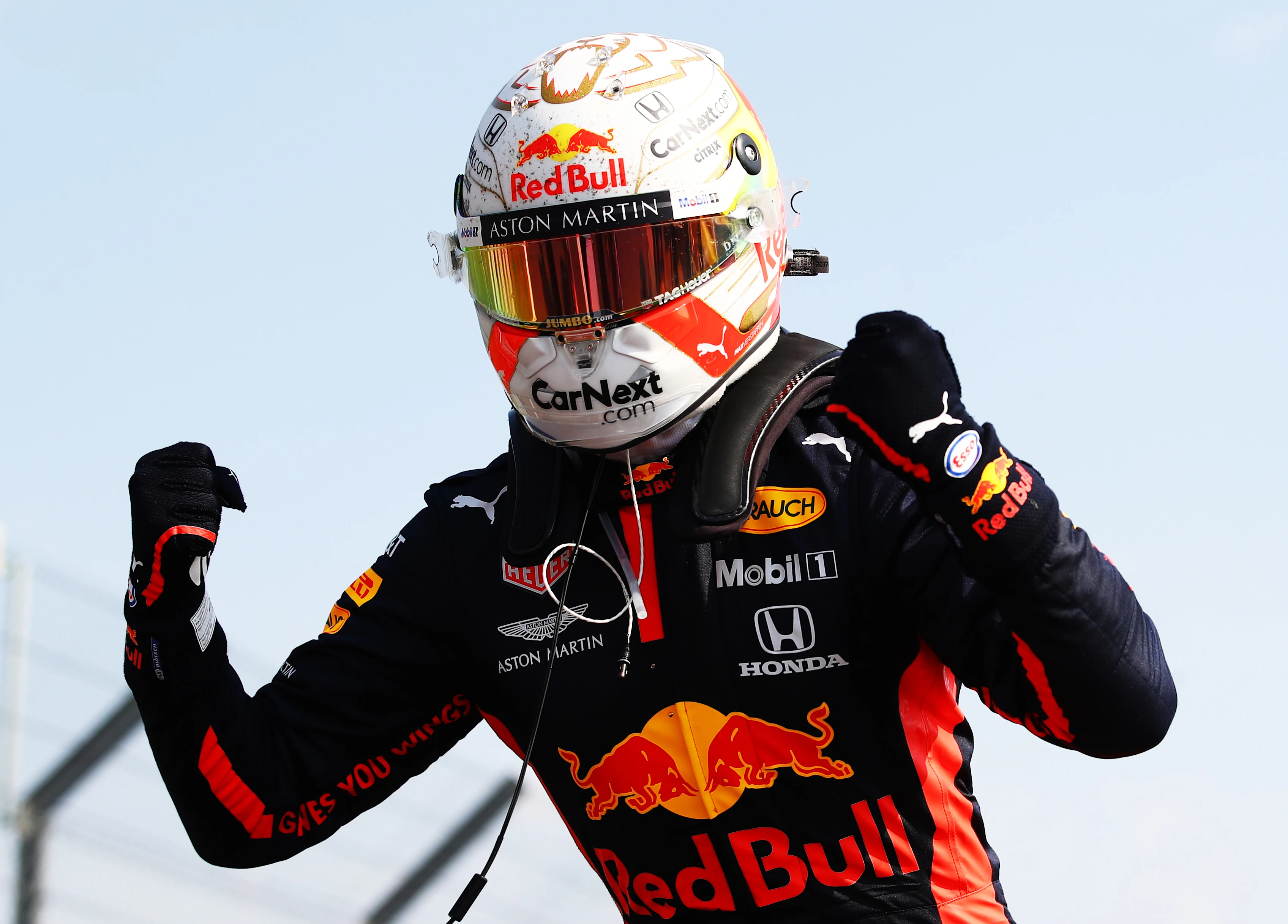 NORTHAMPTON, ENGLAND - AUGUST 09: Race winner Max Verstappen of Netherlands and Red Bull Racing