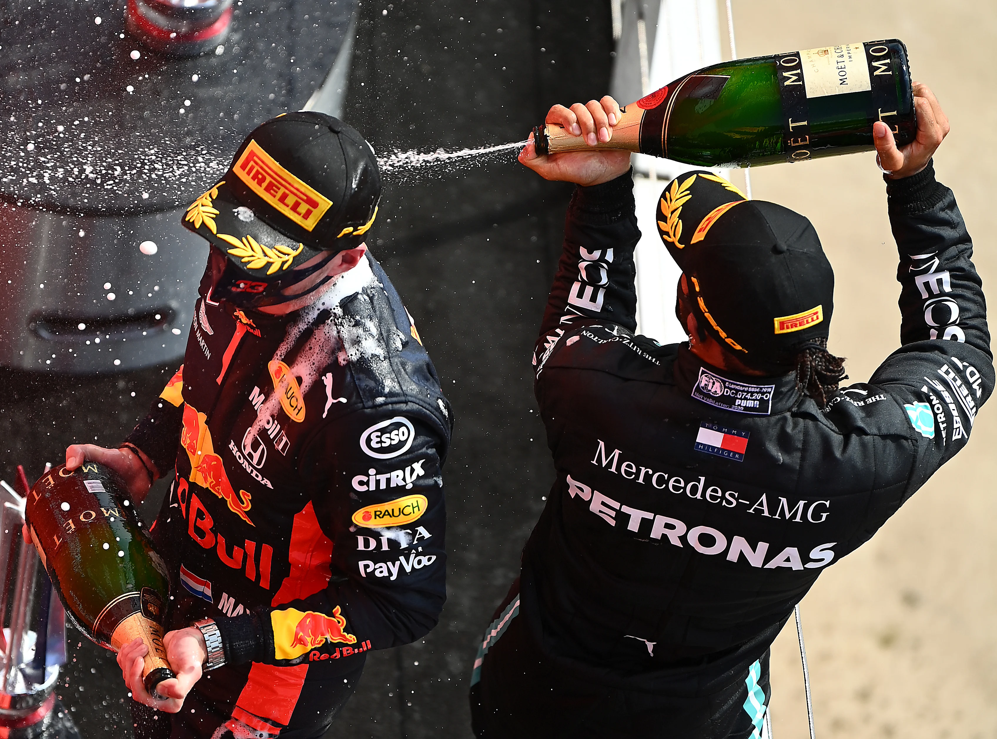 NORTHAMPTON, ENGLAND - AUGUST 09: Race winner Max Verstappen of Netherlands and Red Bull Racing and