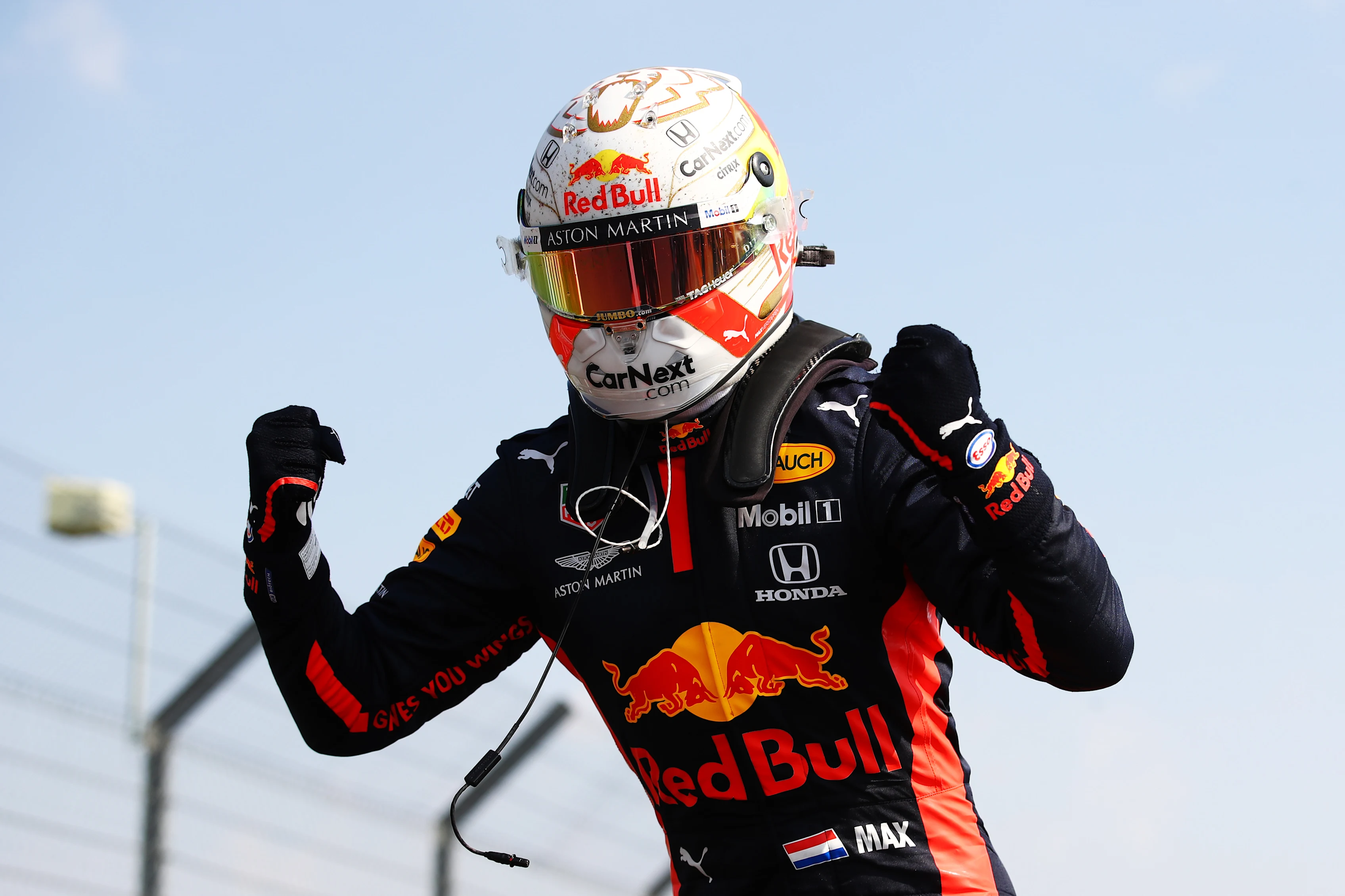 NORTHAMPTON, ENGLAND - AUGUST 09: Race winner Max Verstappen of Netherlands and Red Bull Racing