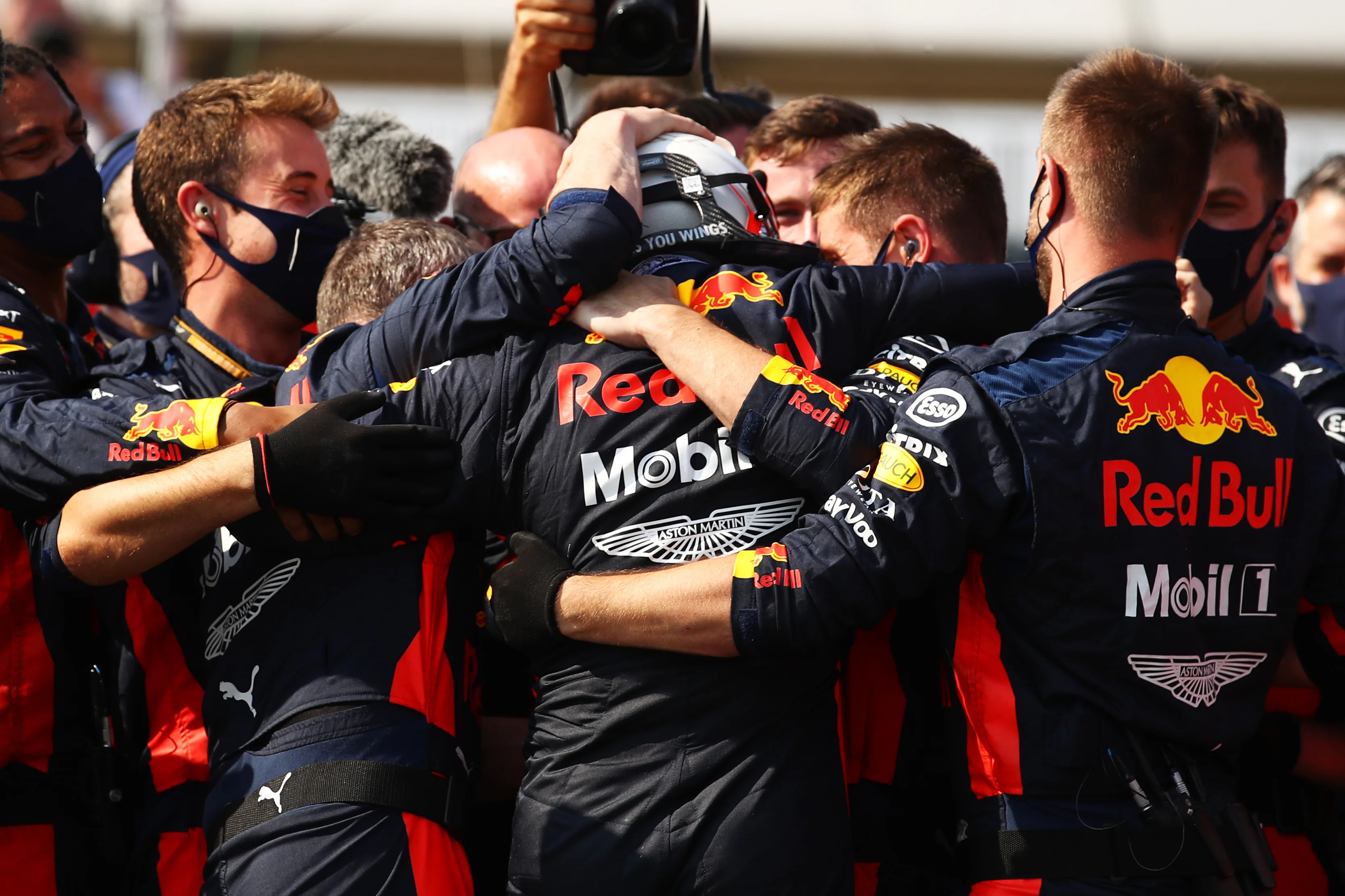 NORTHAMPTON, ENGLAND - AUGUST 09: Race winner Max Verstappen of Netherlands and Red Bull Racing
