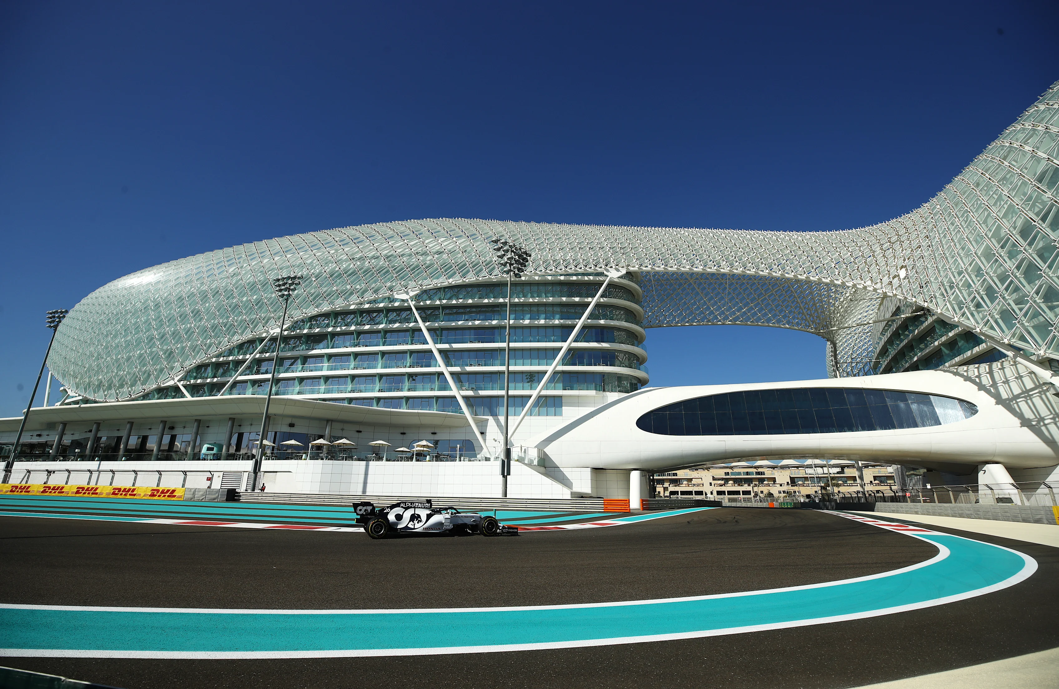 ABU DHABI, UNITED ARAB EMIRATES - DECEMBER 11: Daniil Kvyat of Russia driving the (26) Scuderia AlphaTauri AT01 Honda on track during practice ahead of the F1 Grand Prix of Abu Dhabi at Yas Marina Circuit on December 11, 2020 in Abu Dhabi, United Arab Emirates. (Photo by Bryn Lennon/Getty Images)