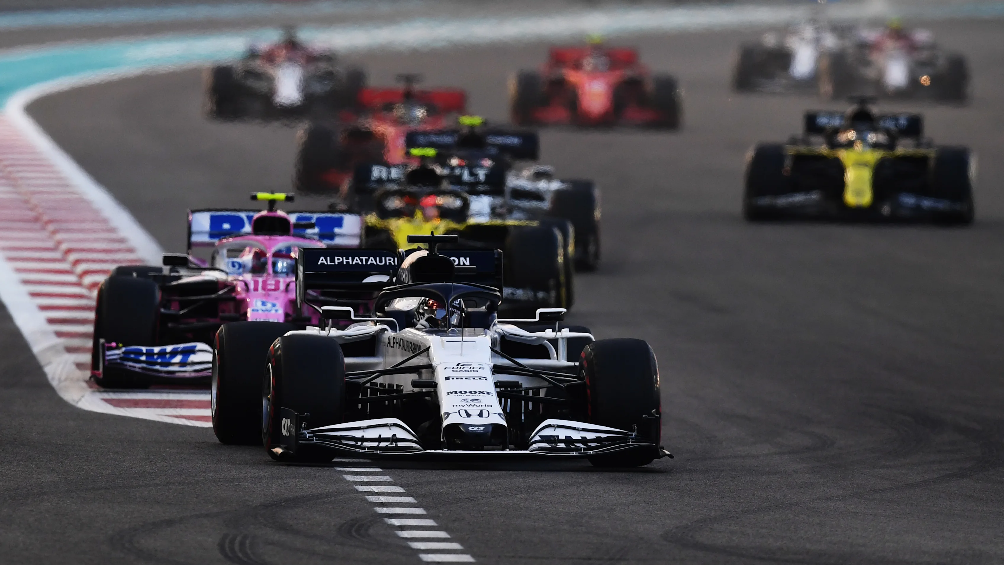 ABU DHABI, UNITED ARAB EMIRATES - DECEMBER 13: Daniil Kvyat of Russia driving the (26) Scuderia AlphaTauri AT01 Honda during the F1 Grand Prix of Abu Dhabi at Yas Marina Circuit on December 13, 2020 in Abu Dhabi, United Arab Emirates. (Photo by Clive Mason - Formula 1/Formula 1 via Getty Images)