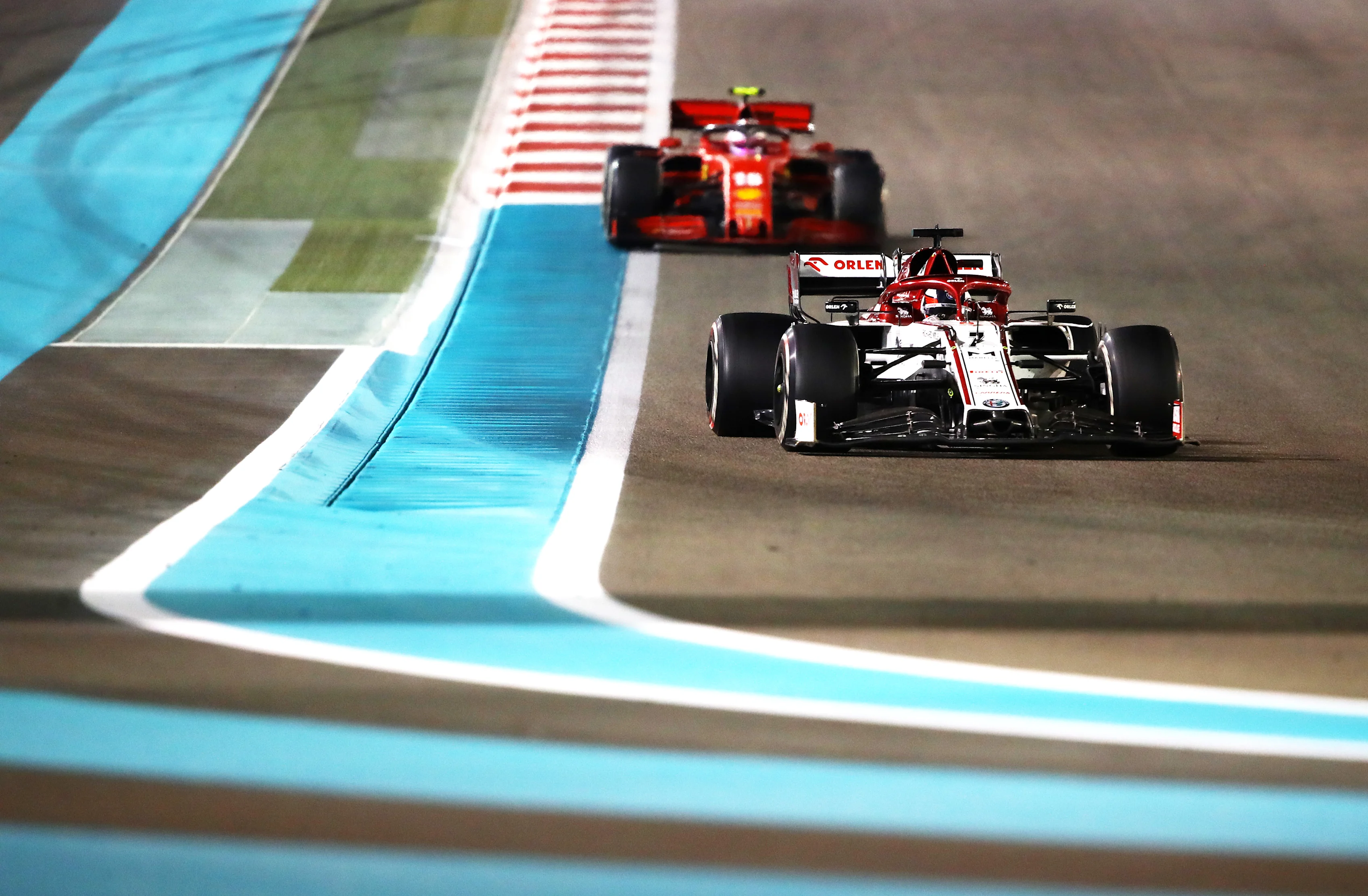 ABU DHABI, UNITED ARAB EMIRATES - DECEMBER 13: Kimi Raikkonen of Finland driving the (7) Alfa Romeo Racing C39 Ferrari during the F1 Grand Prix of Abu Dhabi at Yas Marina Circuit on December 13, 2020 in Abu Dhabi, United Arab Emirates. (Photo by Bryn Lennon/Getty Images)