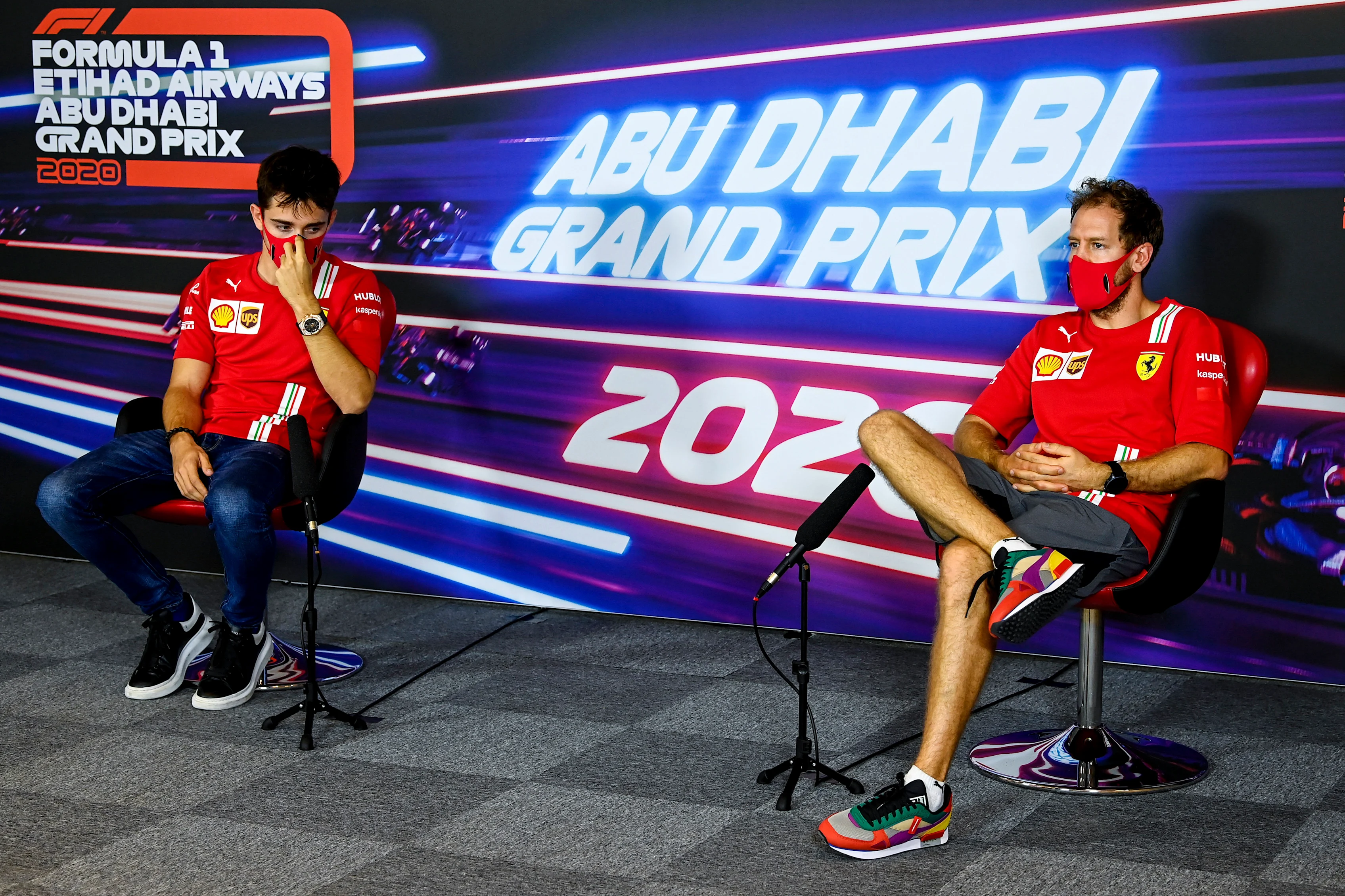 ABU DHABI, UNITED ARAB EMIRATES - DECEMBER 10: Charles Leclerc of Monaco and Ferrari and Sebastian
