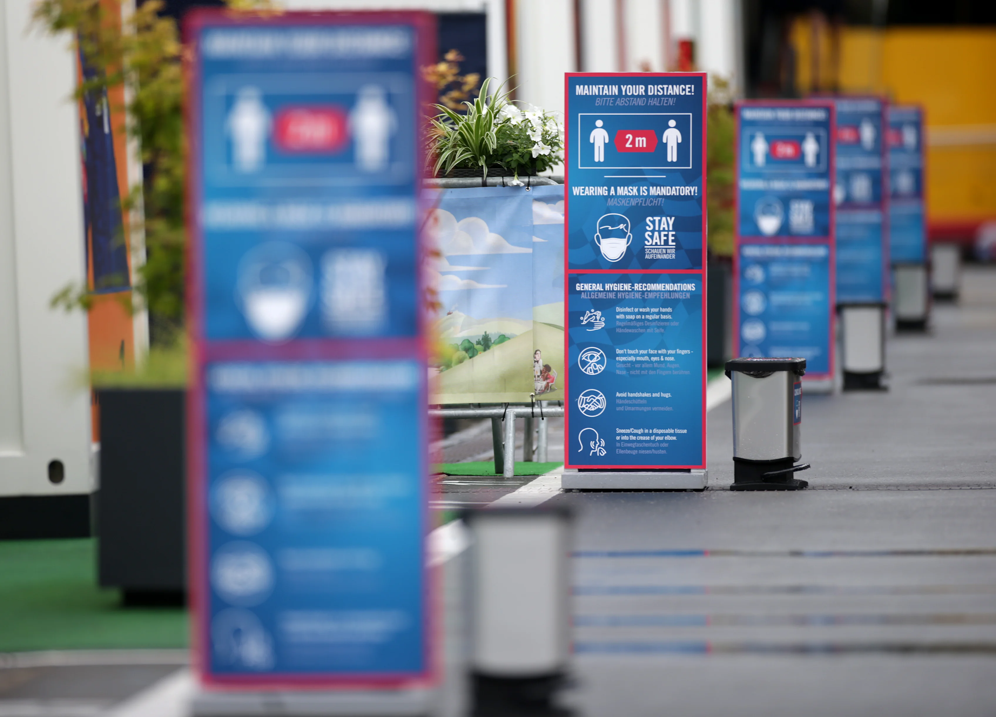 SPIELBERG, AUSTRIA - JULY 03: Social distancing measures are seen in the paddock before practice