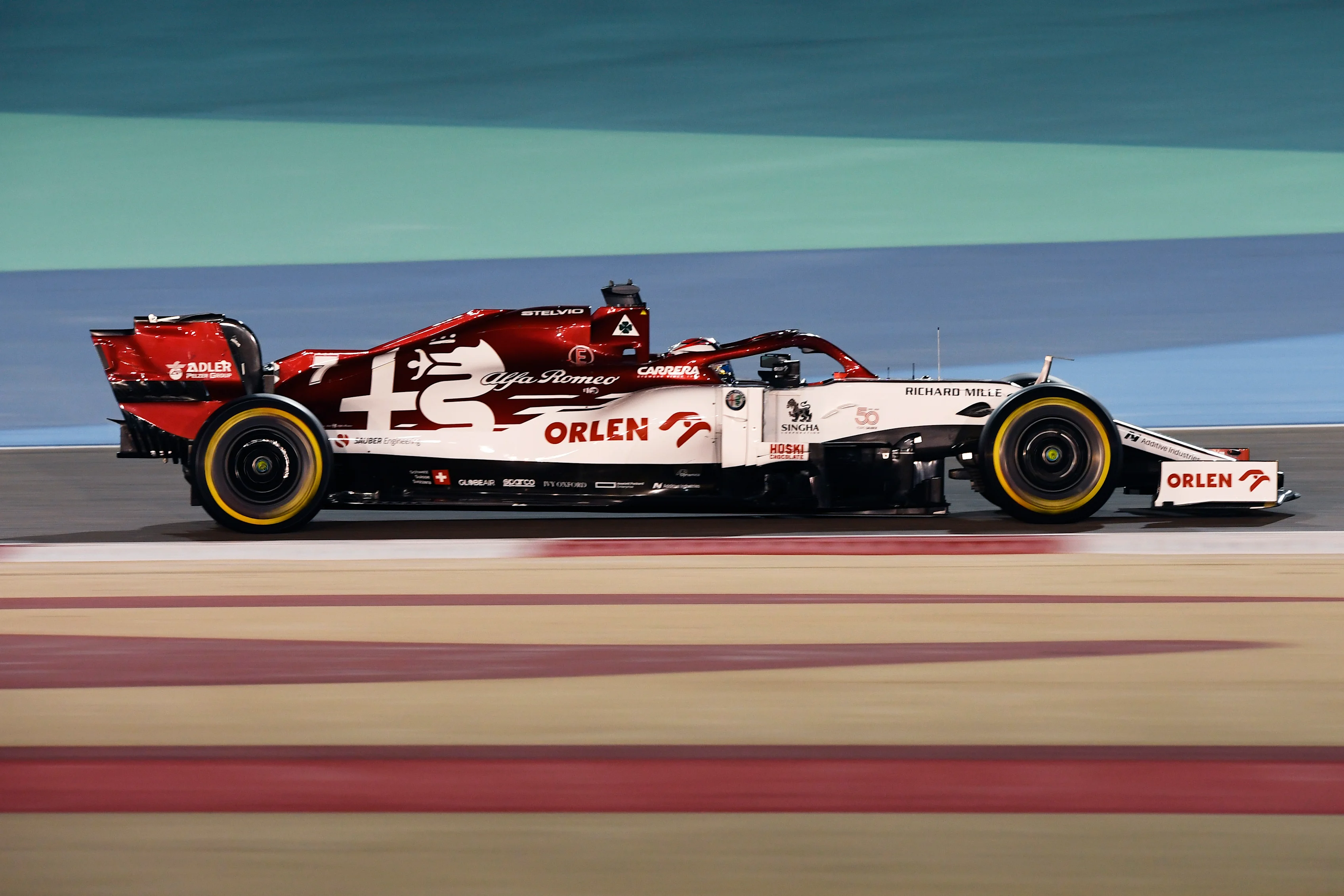 BAHRAIN, BAHRAIN - NOVEMBER 27: Kimi Raikkonen of Finland driving the (7) Alfa Romeo Racing C39 Ferrari during practice ahead of the F1 Grand Prix of Bahrain at Bahrain International Circuit on November 27, 2020 in Bahrain, Bahrain. (Photo by Rudy Carezzevoli/Getty Images)