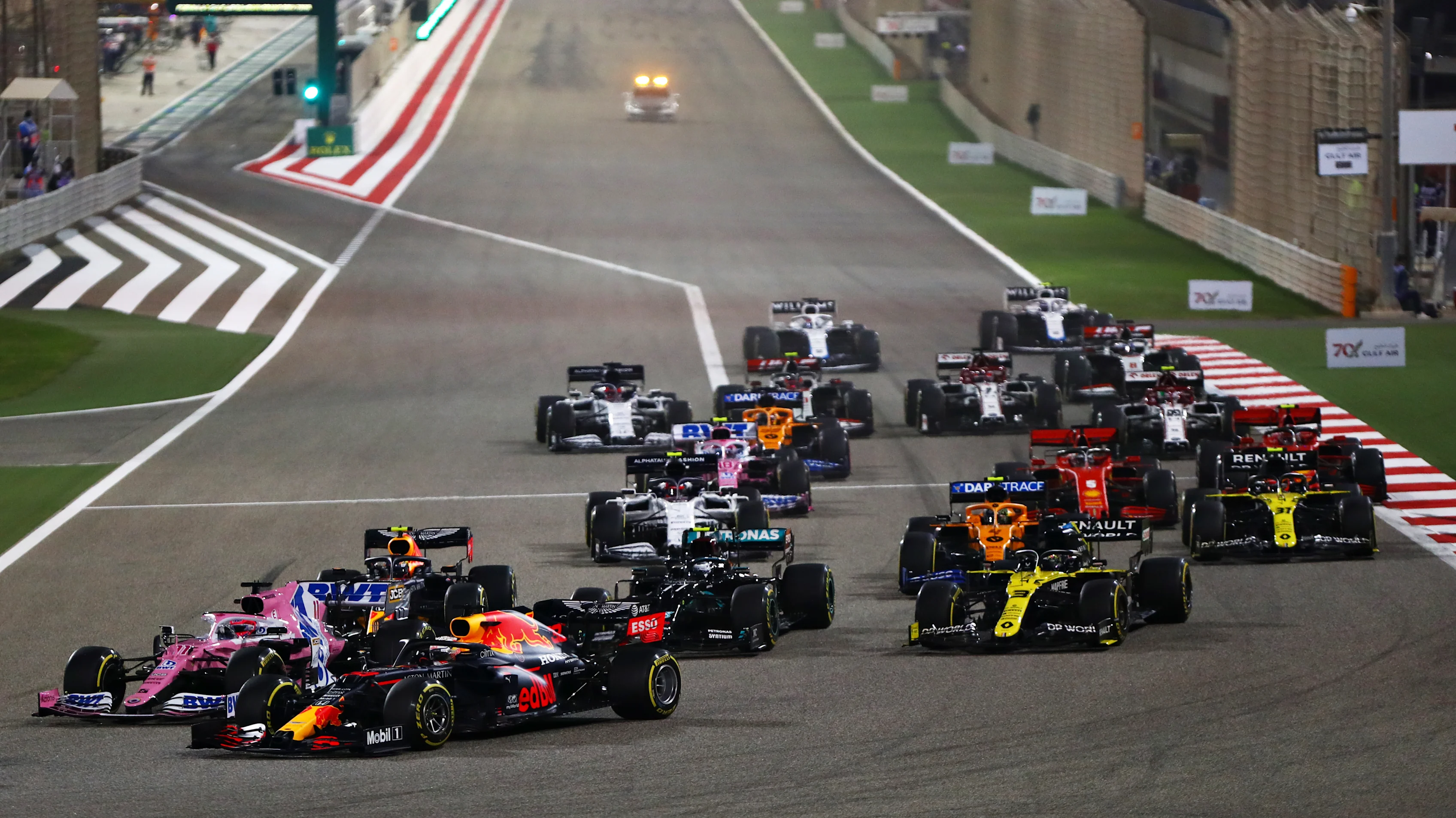 BAHRAIN, BAHRAIN - NOVEMBER 29: Max Verstappen of the Netherlands driving the (33) Aston Martin Red