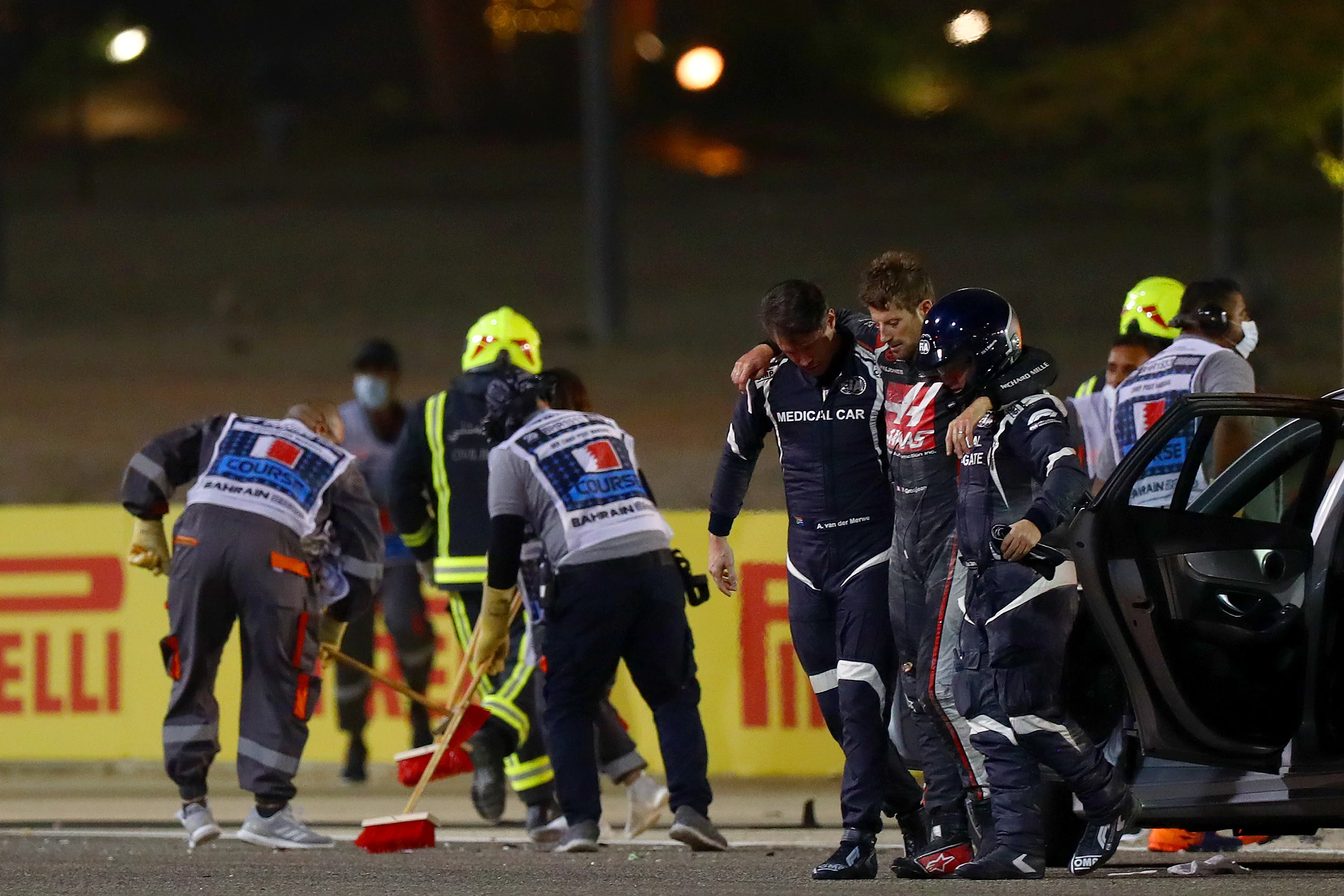 BAHRAIN, BAHRAIN - NOVEMBER 29: Romain Grosjean of France and Haas F1 is pictured being from the