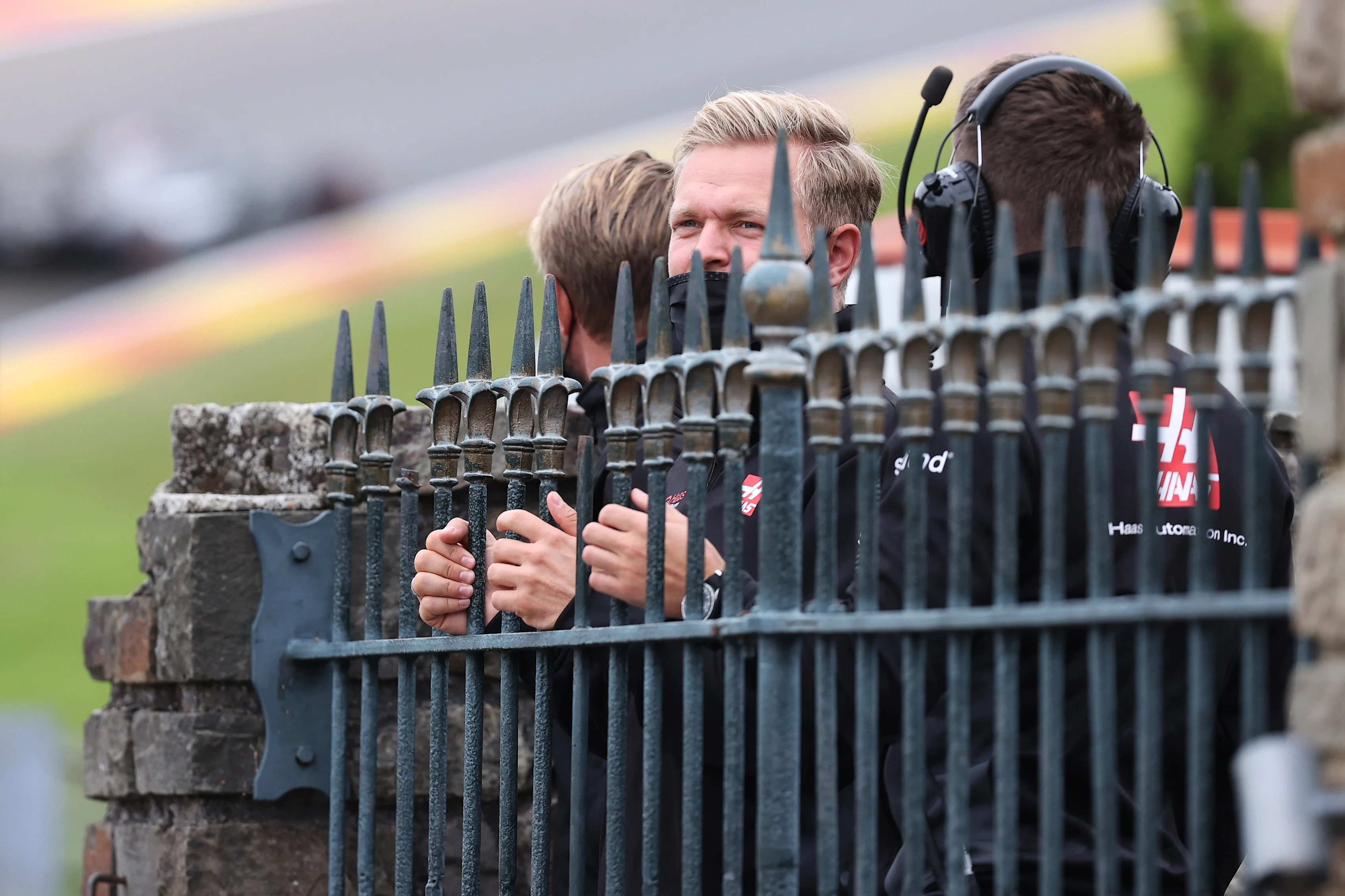 SPA, BELGIUM - AUGUST 28: Kevin Magnussen of Denmark and Haas F1 watches the action from the side of the track during practice for the F1 Grand Prix of Belgium at Circuit de Spa-Francorchamps on August 28, 2020 in Spa, Belgium. (Photo by Lars Baron/Getty Images)