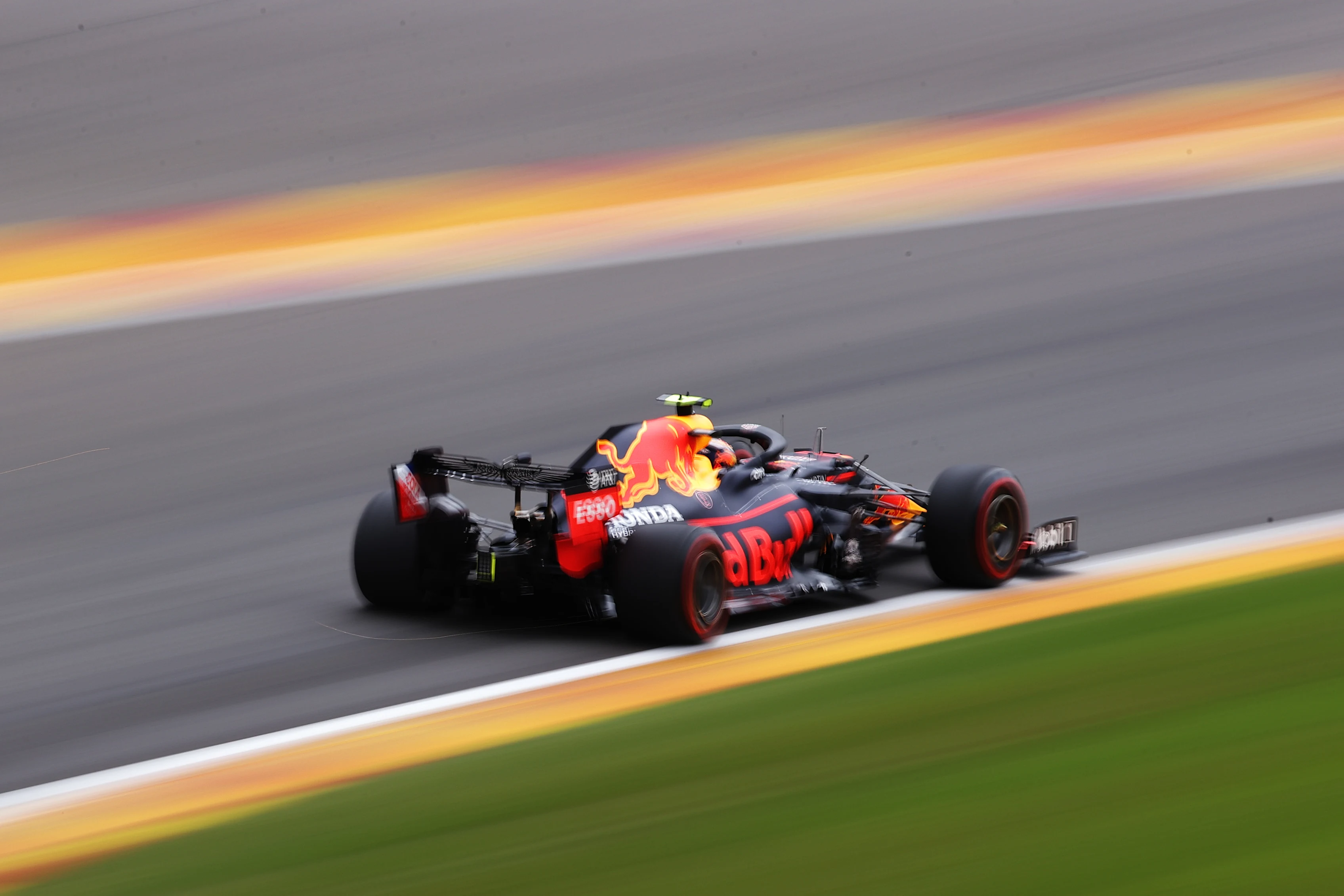 SPA, BELGIUM - AUGUST 28: Alexander Albon of Thailand driving the (23) Aston Martin Red Bull Racing RB16 on track during practice for the F1 Grand Prix of Belgium at Circuit de Spa-Francorchamps on August 28, 2020 in Spa, Belgium. (Photo by Lars Baron/Getty Images)