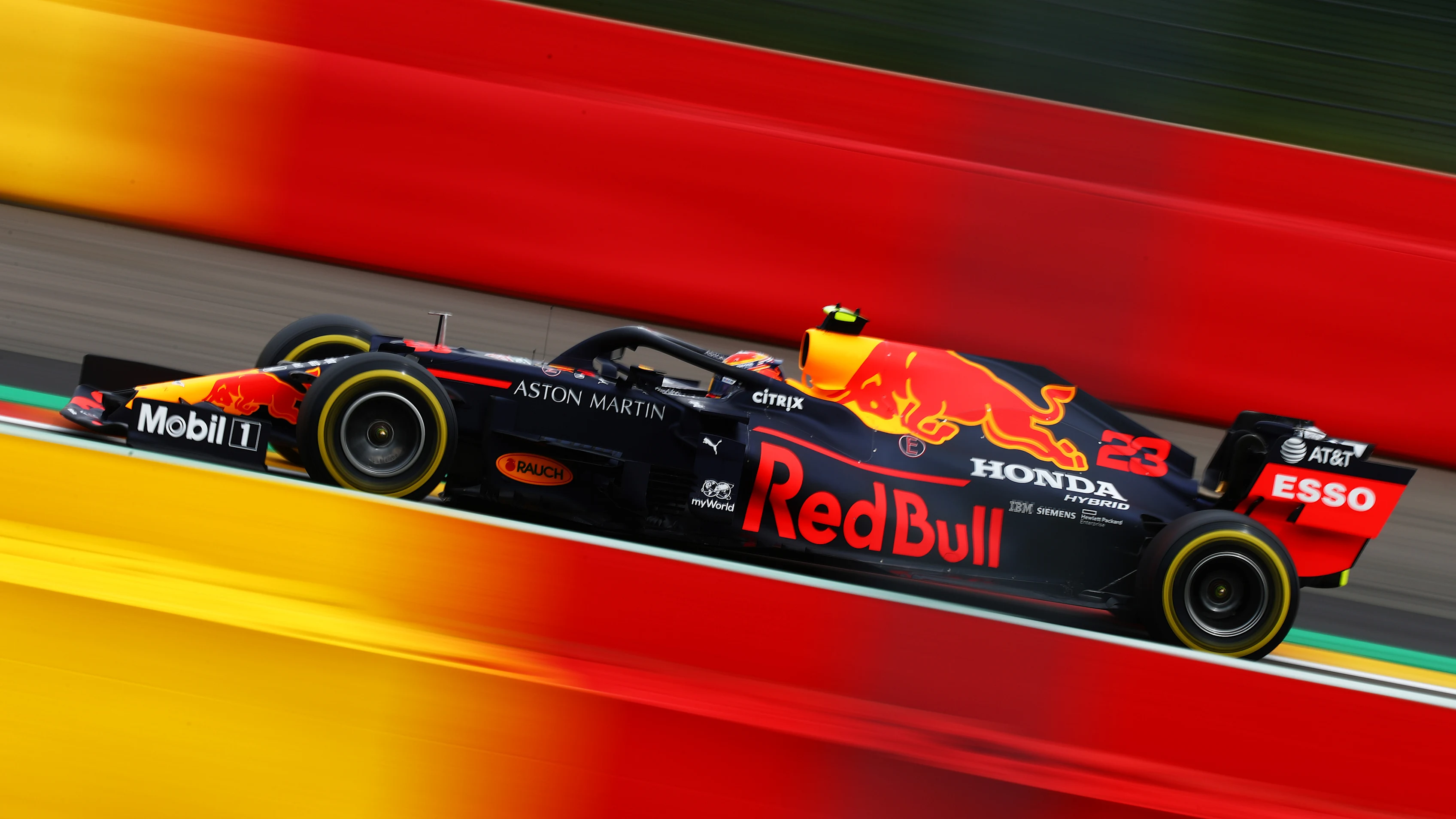 SPA, BELGIUM - AUGUST 28: Alexander Albon of Thailand driving the (23) Aston Martin Red Bull Racing