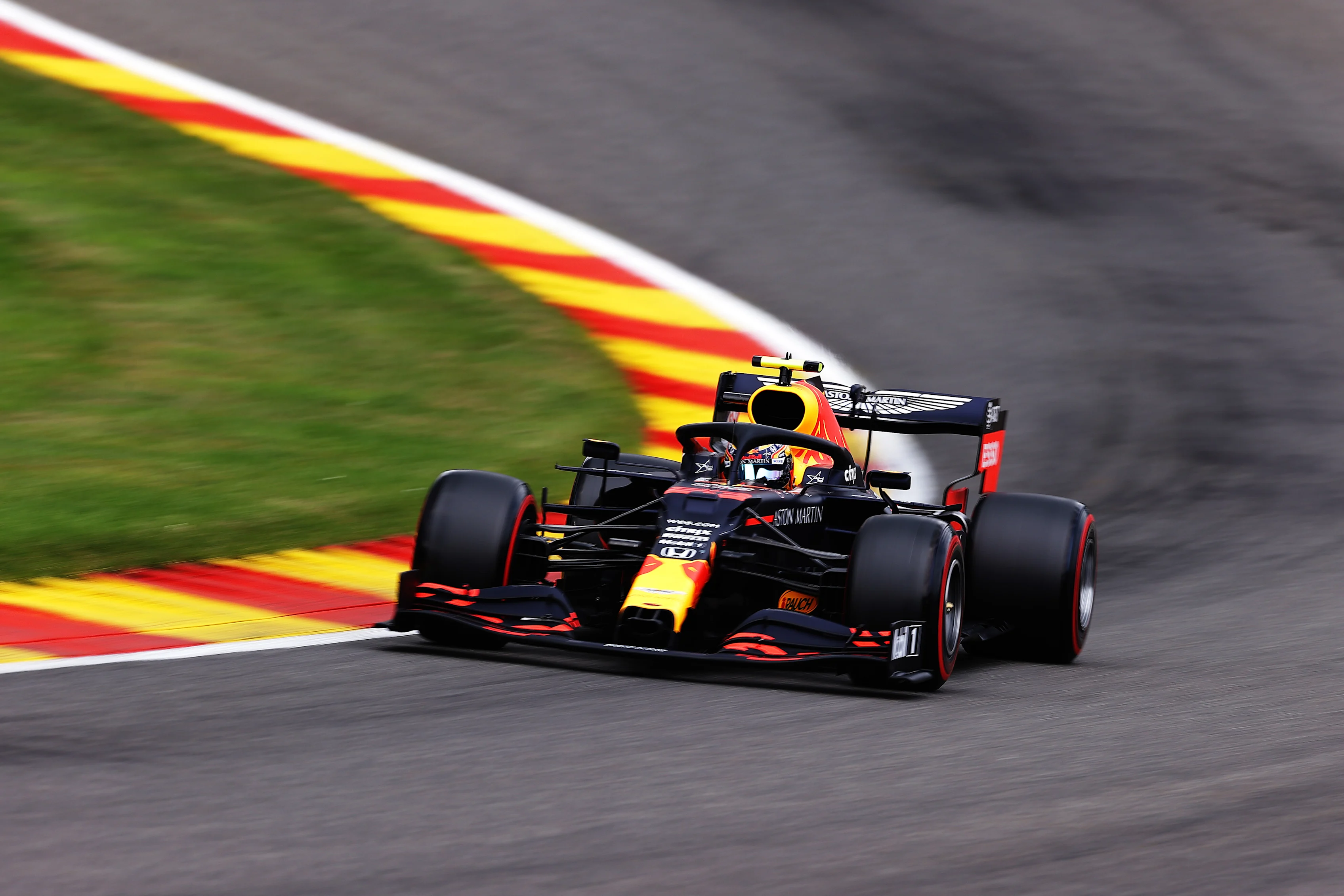 SPA, BELGIUM - AUGUST 29: Alexander Albon of Thailand driving the (23) Aston Martin Red Bull Racing