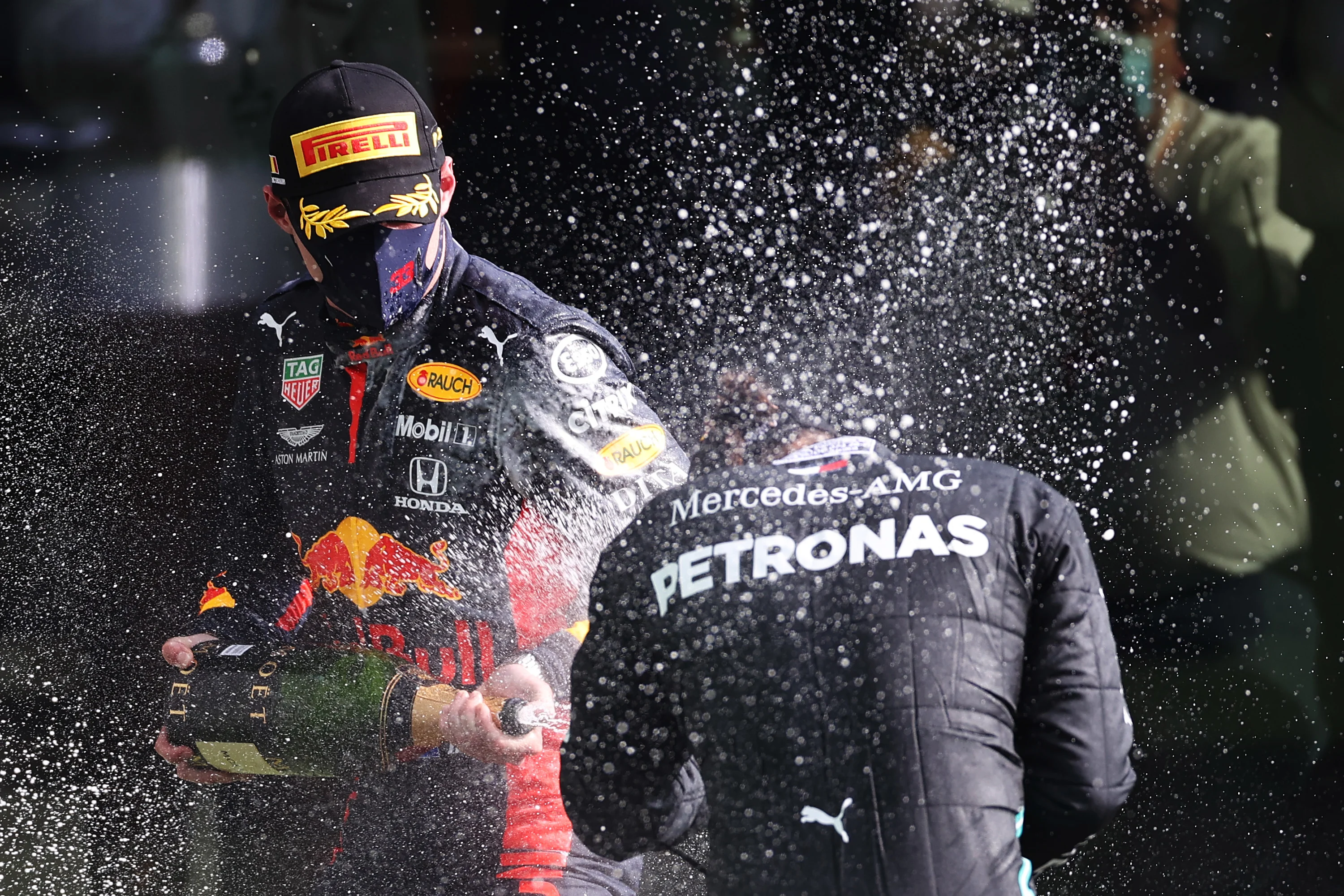 SPA, BELGIUM - AUGUST 30: Race winner Lewis Hamilton of Great Britain and Mercedes GP and Third