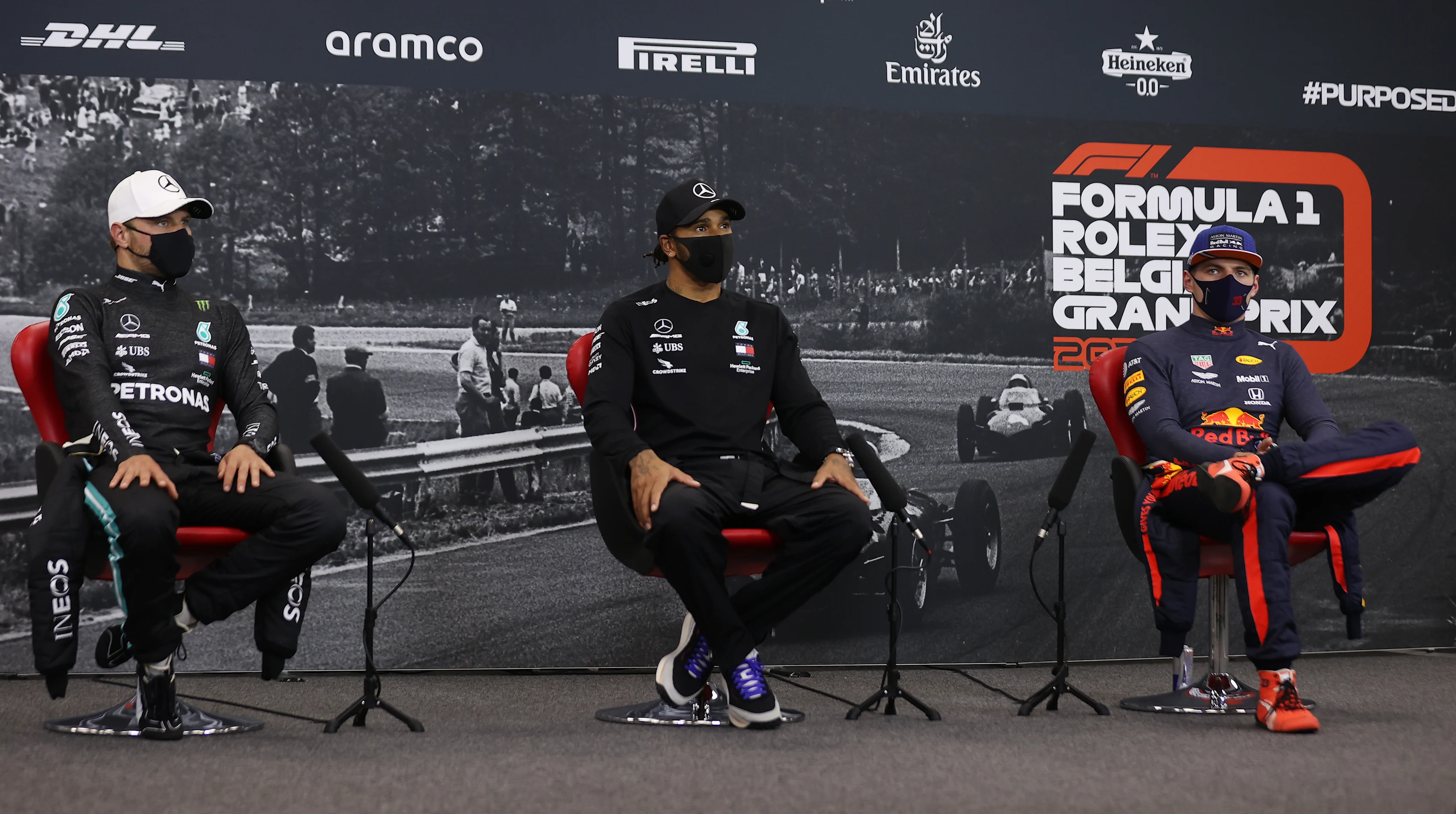 SPA, BELGIUM - AUGUST 30: Race winner Lewis Hamilton of Great Britain and Mercedes GP, second
