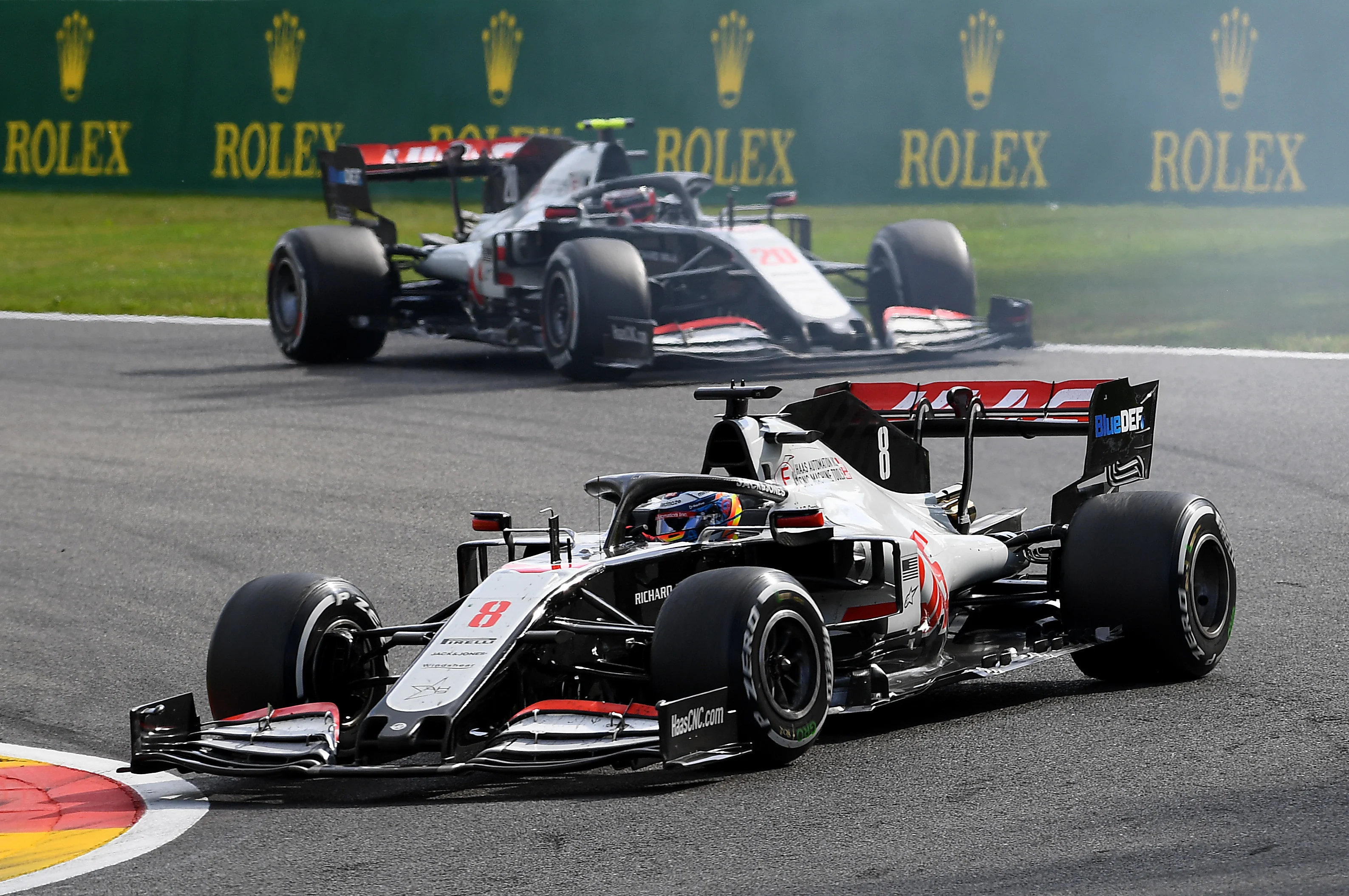 SPA, BELGIUM - AUGUST 30: Romain Grosjean of France driving the (8) Haas F1 Team VF-20 Ferrari