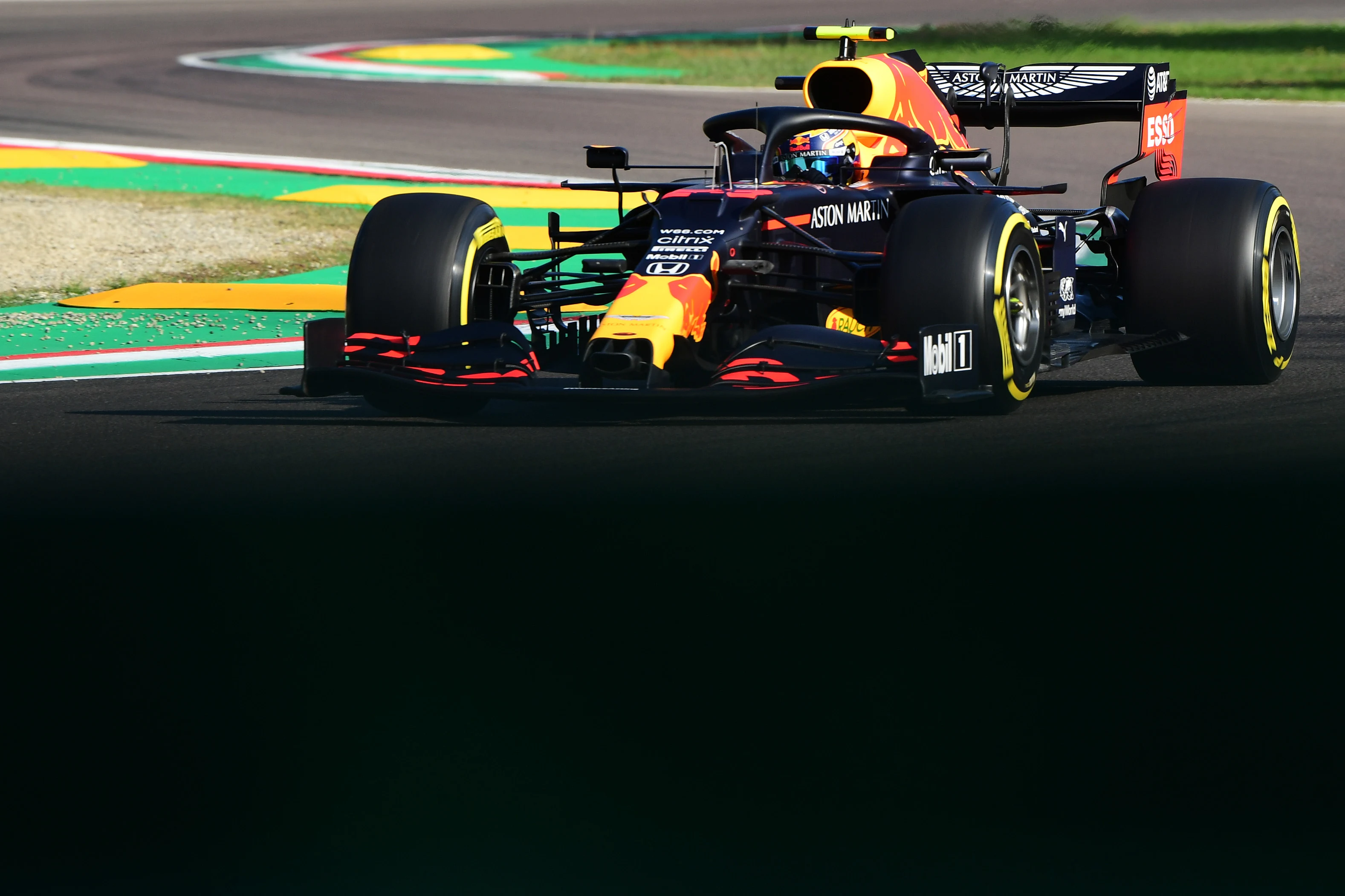 IMOLA, ITALY - OCTOBER 31: Alexander Albon of Thailand driving the (23) Aston Martin Red Bull