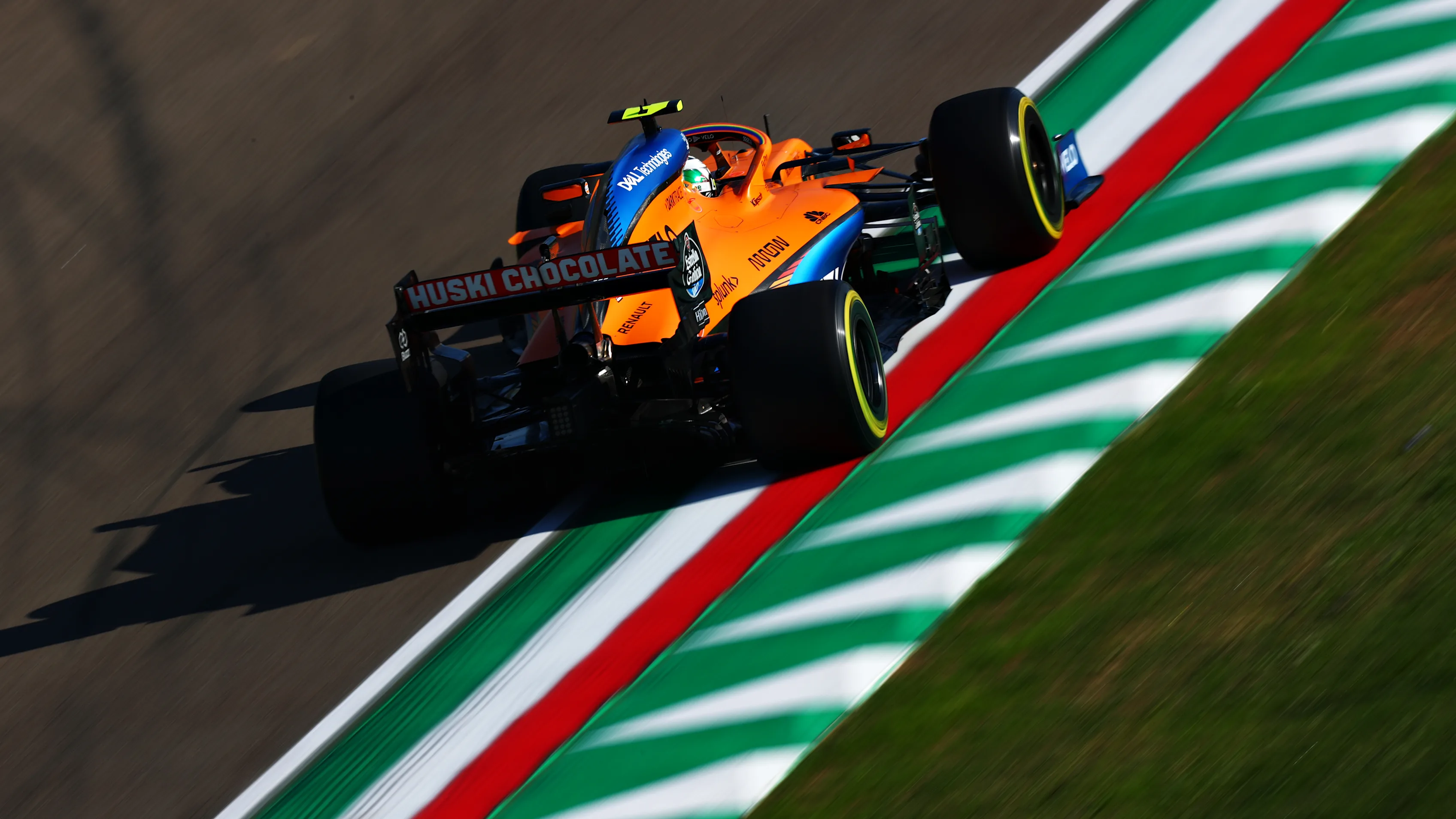 IMOLA, ITALY - OCTOBER 31: Lando Norris of Great Britain driving the (4) McLaren F1 Team MCL35 Renault during practice ahead of the F1 Grand Prix of Emilia Romagna at Autodromo Enzo e Dino Ferrari on October 31, 2020 in Imola, Italy. (Photo by Dan Istitene - Formula 1/Formula 1 via Getty Images)