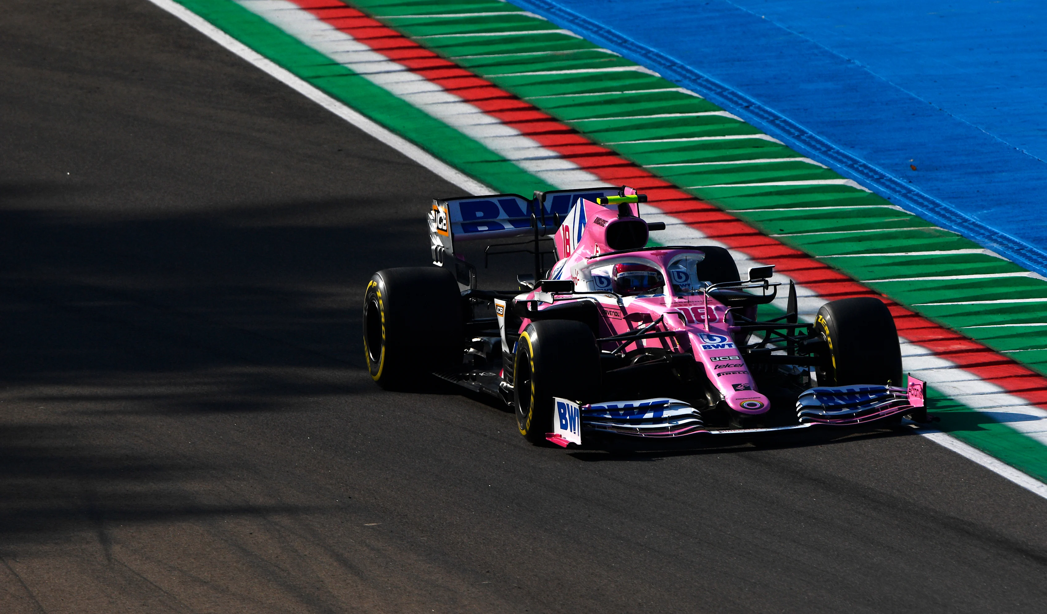 IMOLA, ITALY - OCTOBER 31: Lance Stroll of Canada driving the (18) Racing Point RP20 Mercedes on track during practice ahead of the F1 Grand Prix of Emilia Romagna at Autodromo Enzo e Dino Ferrari on October 31, 2020 in Imola, Italy. (Photo by Rudy Carezzevoli/Getty Images)
