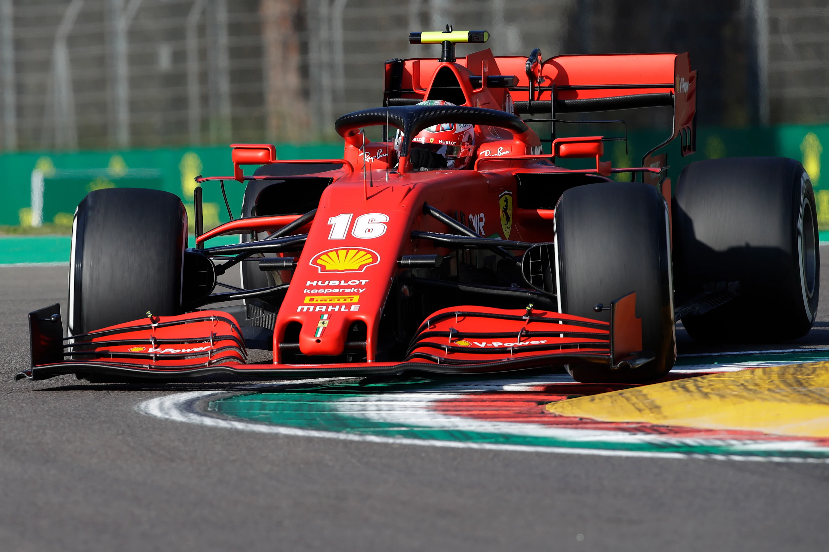 IMOLA, ITALY - OCTOBER 31: Charles Leclerc of Monaco driving the (16) Scuderia Ferrari SF1000 on