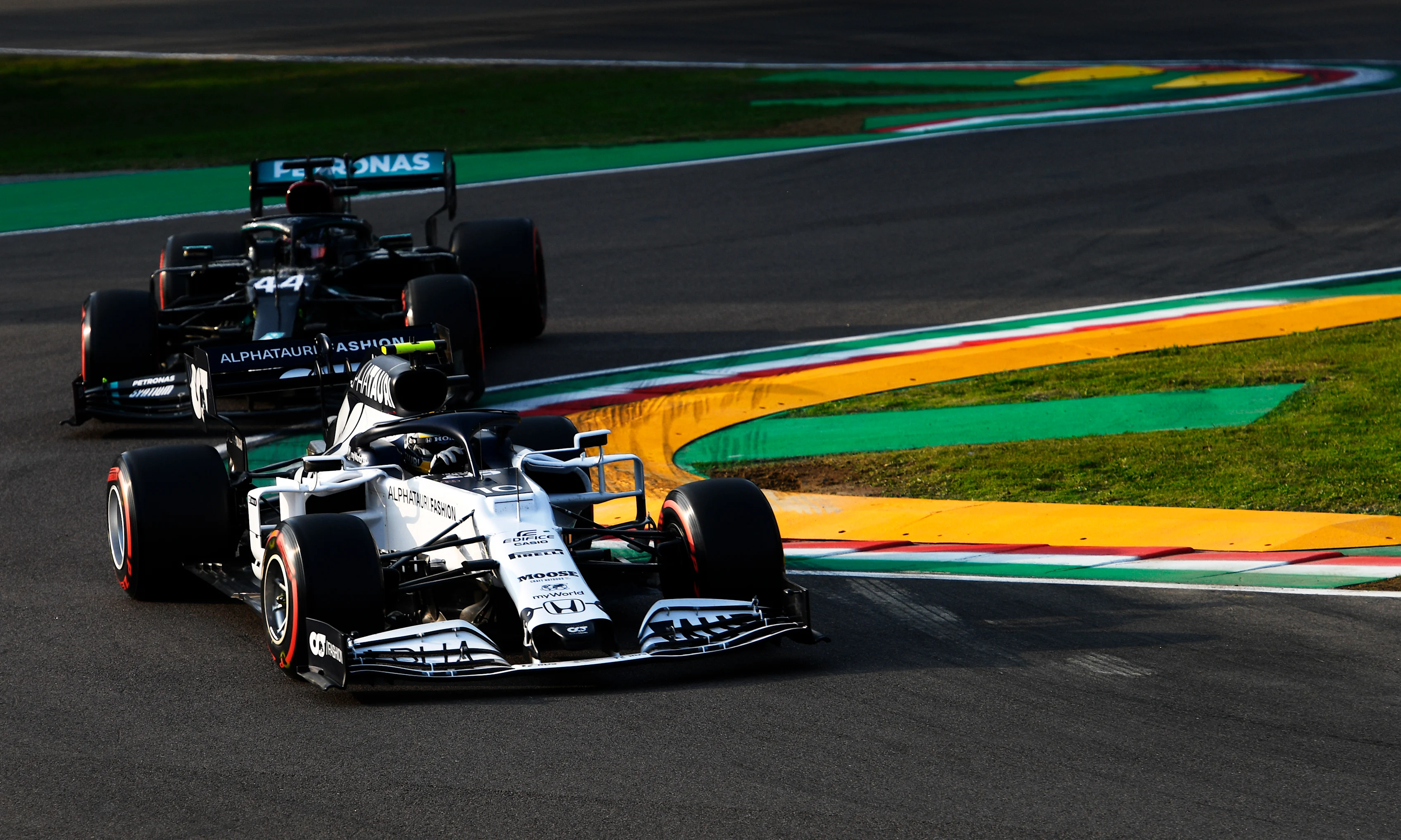 IMOLA, ITALY - OCTOBER 31: Pierre Gasly of France driving the (10) Scuderia AlphaTauri AT01 Honda