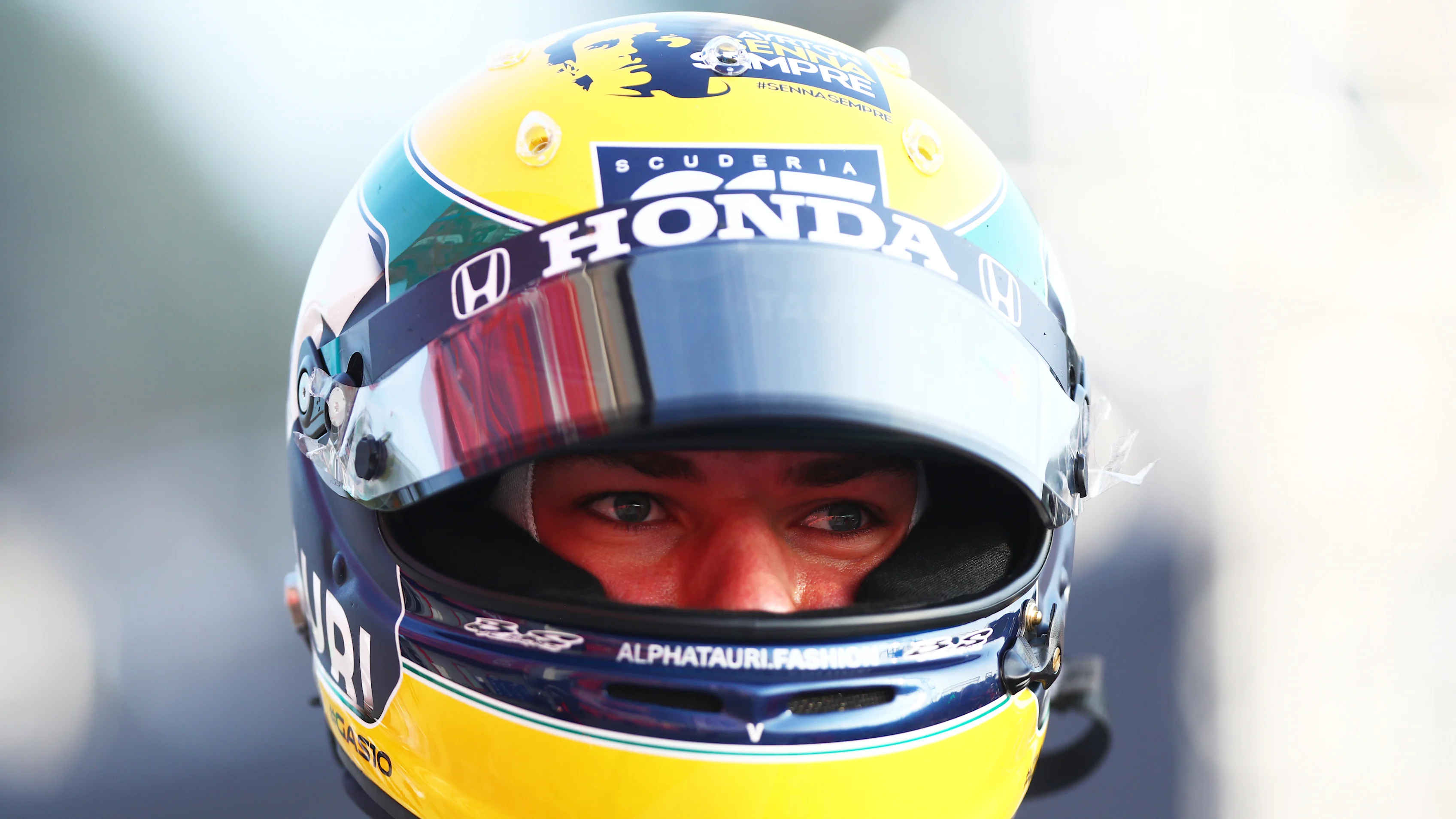 IMOLA, ITALY - OCTOBER 31: Fourth placed qualifier Pierre Gasly of France and Scuderia AlphaTauri