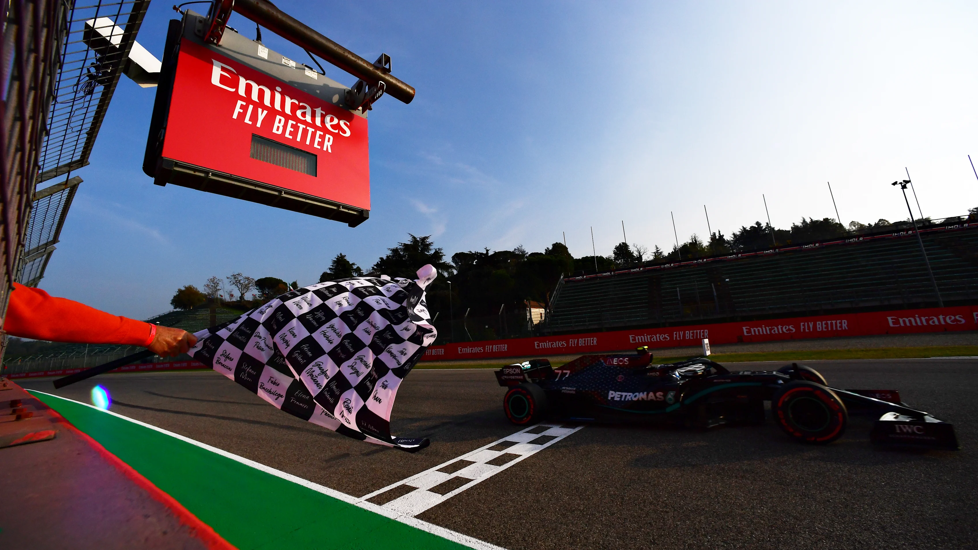 IMOLA, ITALY - OCTOBER 31: Pole position qualifier Valtteri Bottas of Finland driving the (77)
