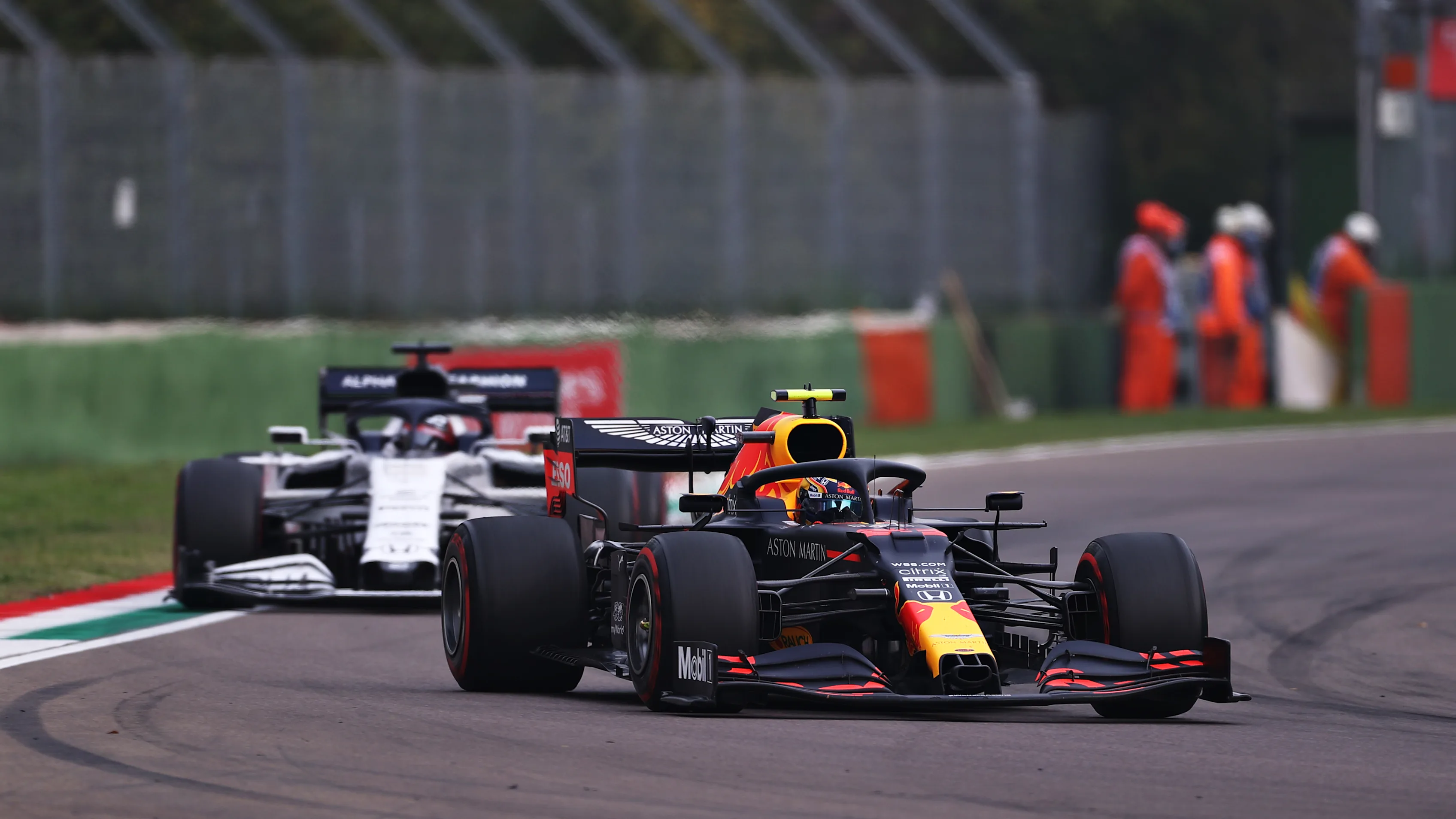 IMOLA, ITALY - NOVEMBER 01: Alexander Albon of Thailand driving the (23) Aston Martin Red Bull
