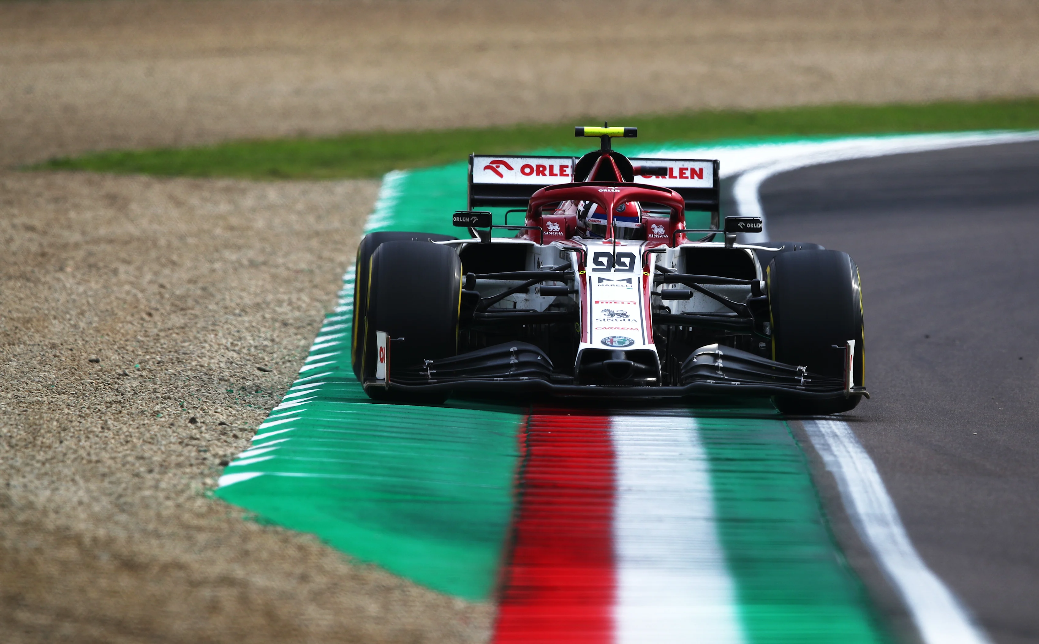 IMOLA, ITALY - NOVEMBER 01: Antonio Giovinazzi of Italy driving the (99) Alfa Romeo Racing C39 Ferrari on track during the F1 Grand Prix of Emilia Romagna at Autodromo Enzo e Dino Ferrari on November 01, 2020 in Imola, Italy. (Photo by Joe Portlock/Getty Images)